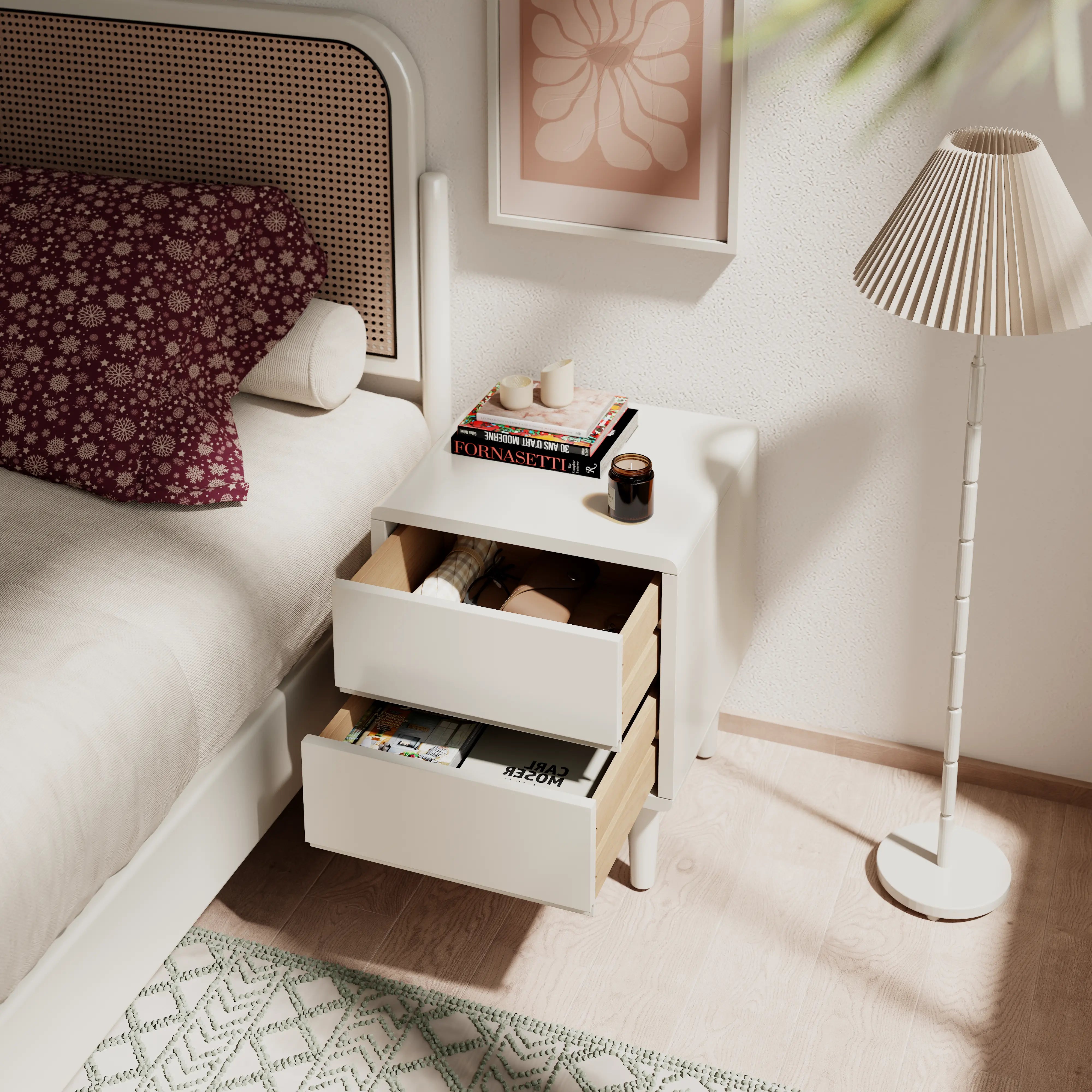 Mid-Century Modern Solid Wood Nightstand with 2-3 Hidden Drawers