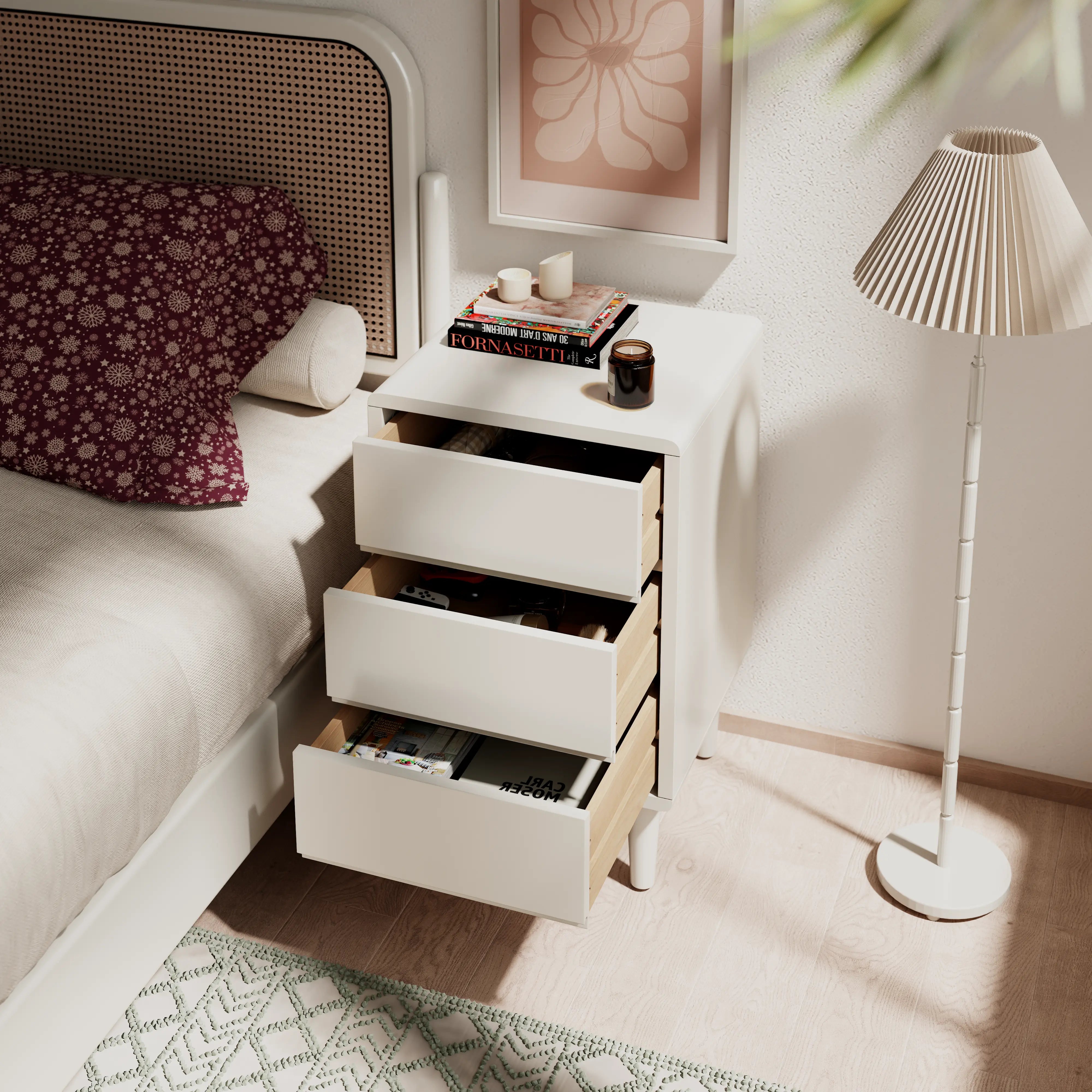 Mid-Century Modern Solid Wood Nightstand with 2-3 Hidden Drawers