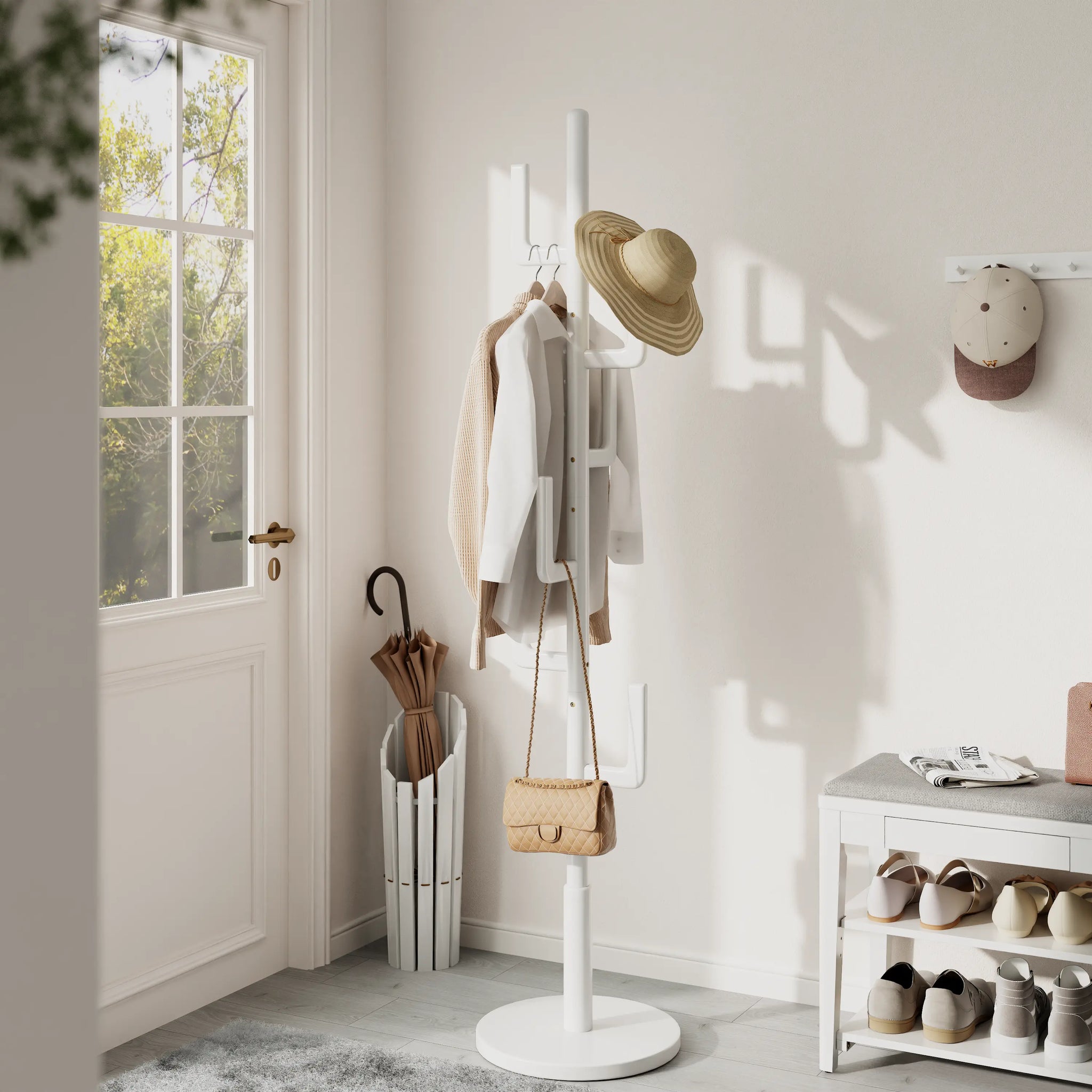 Solid Wood Cactus Coat Rack Stand – Modern Freestanding Coat Tree - iKaslandi