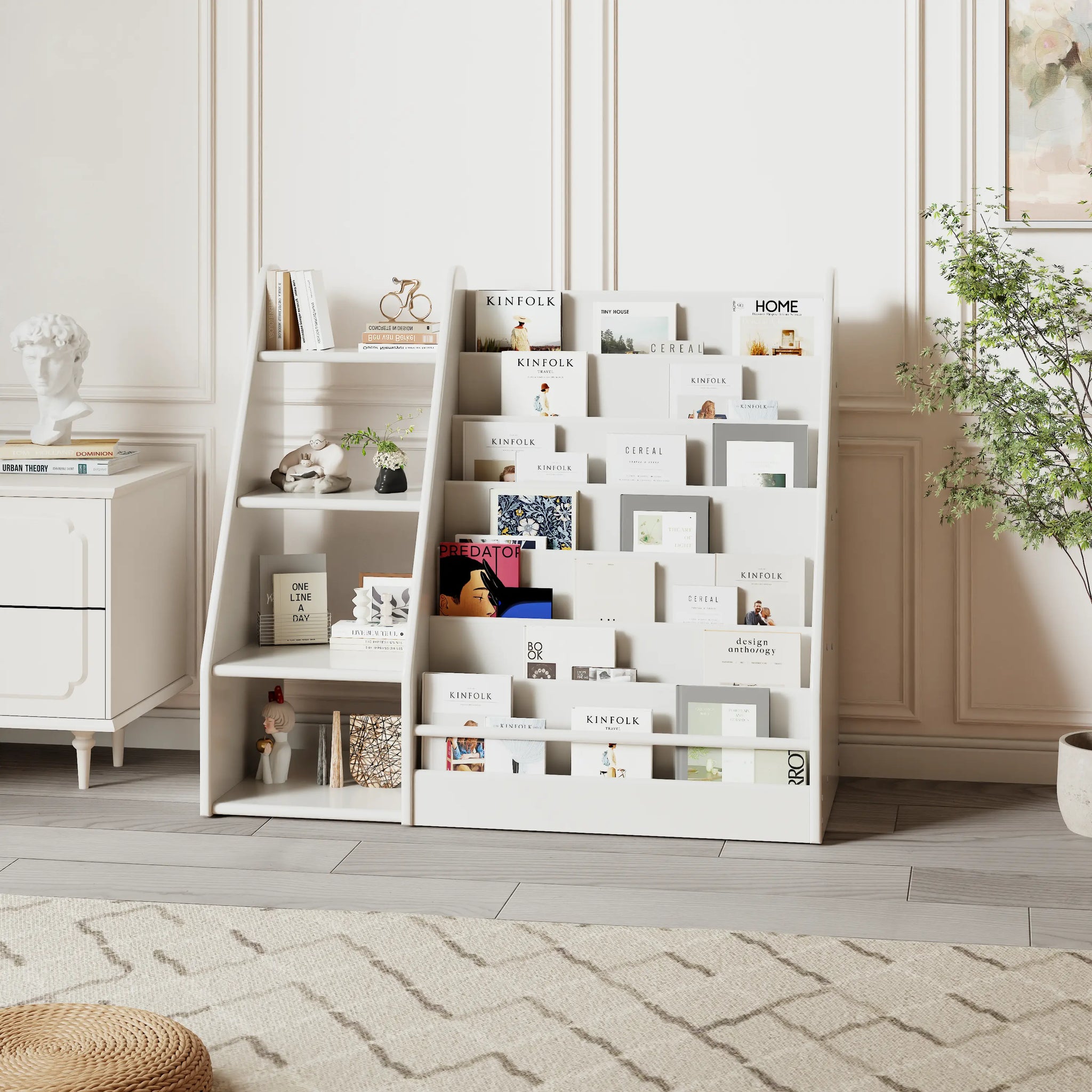 Solid Wood Kids Bookshelf – Face - Out Display & Anti - Tip Anchor - iKaslandi
