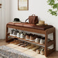 Solid Wood Storage Entryway Bench with Shoe Rack & Padded Seat - iKaslandi