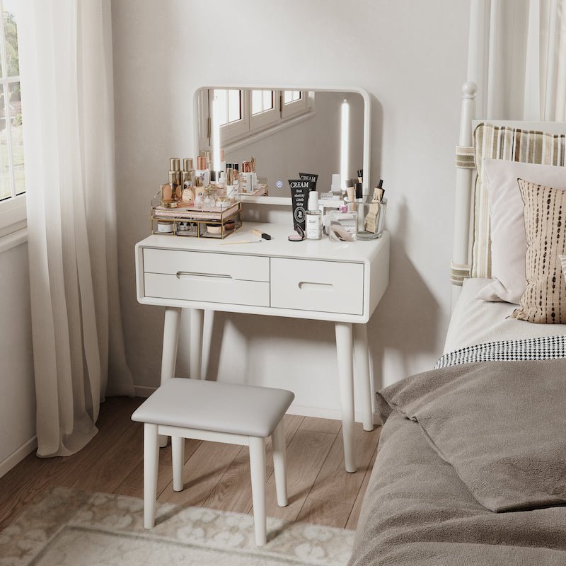 Solid Wood Vanity Desk with Detachable Lighted Mirror | Converts to Writing Desk - iKaslandi