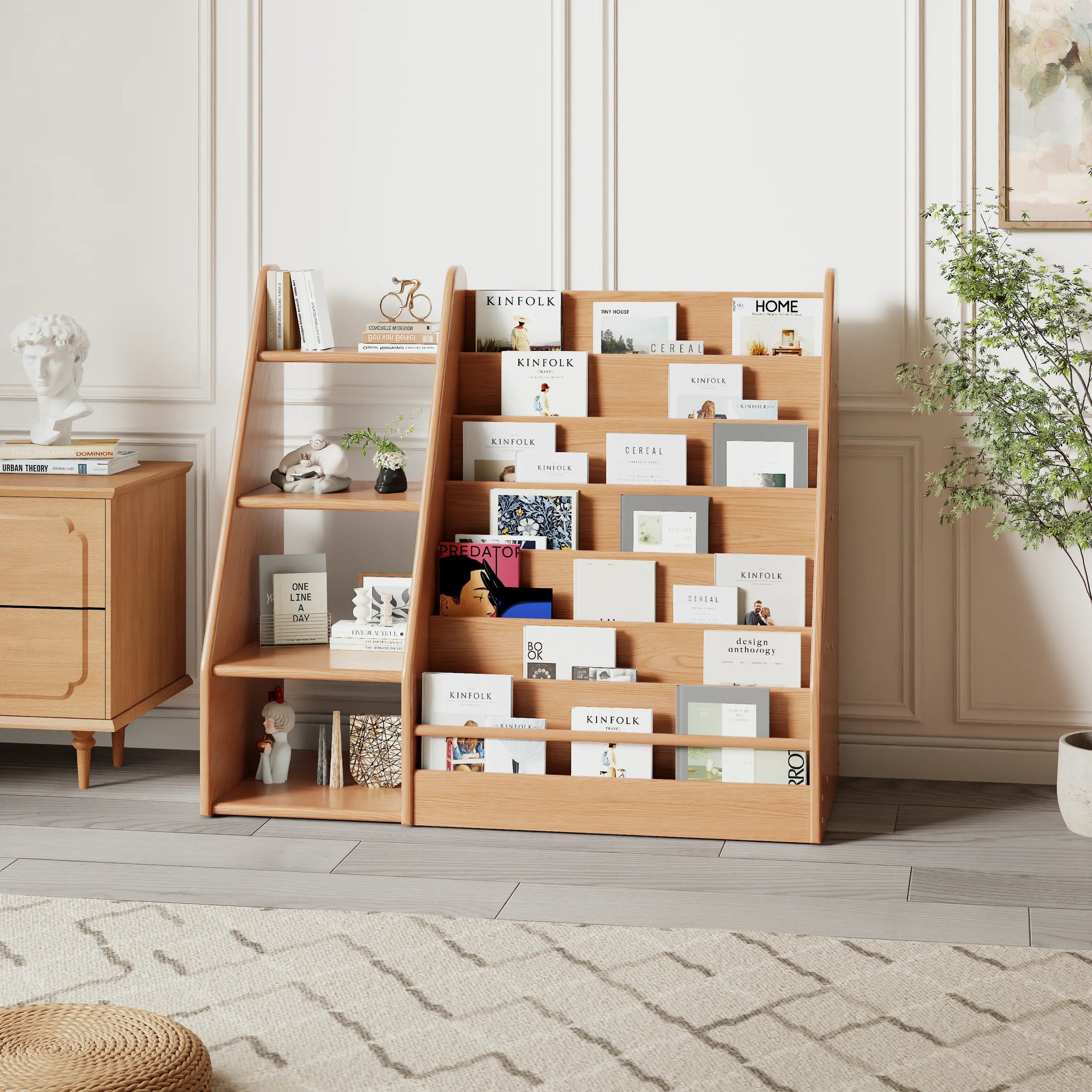 Solid Wood Kids Bookshelf – Face - Out Display & Anti - Tip Anchor - iKaslandi