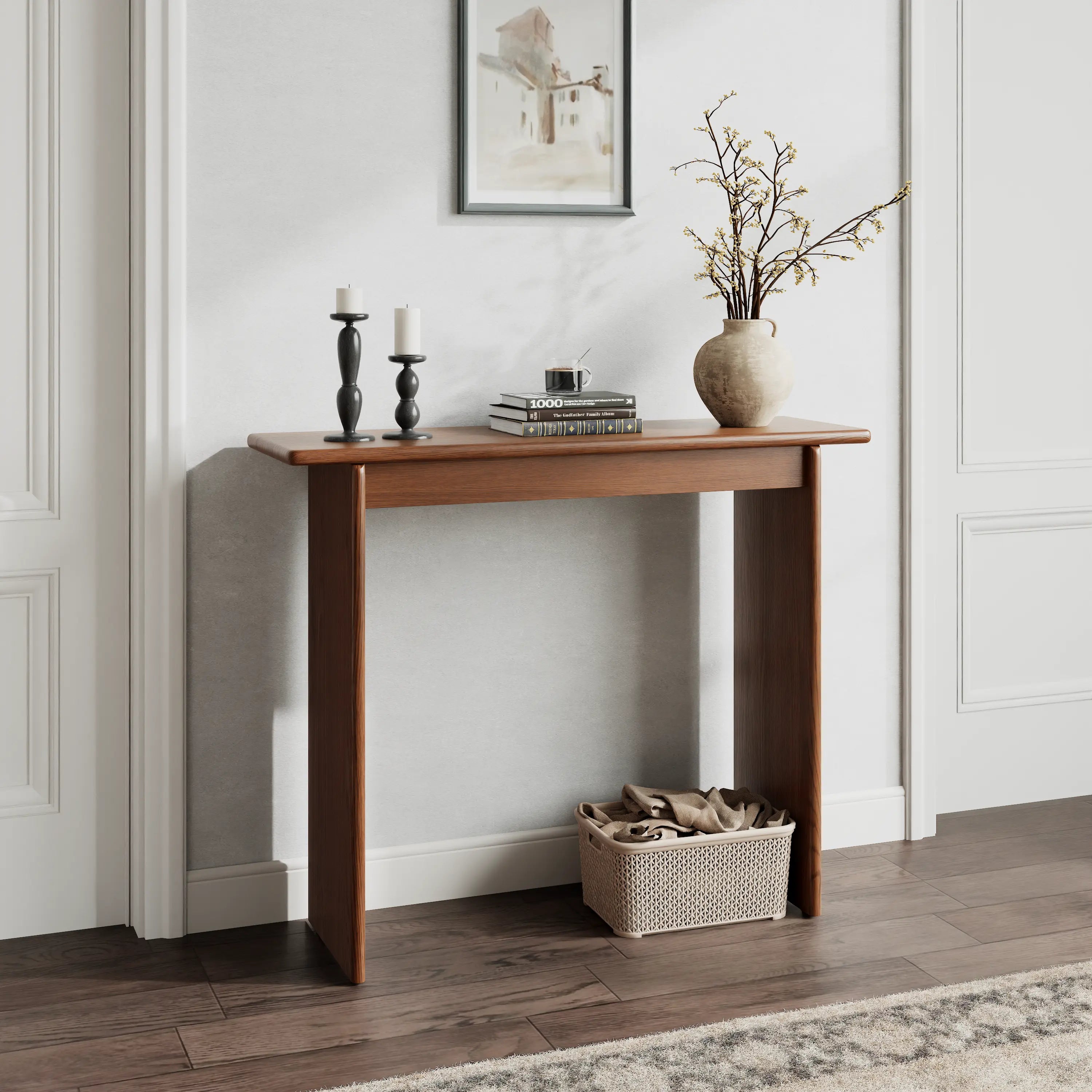 Solid Rubberwood Console Table | Mid-Century Modern Entryway Table