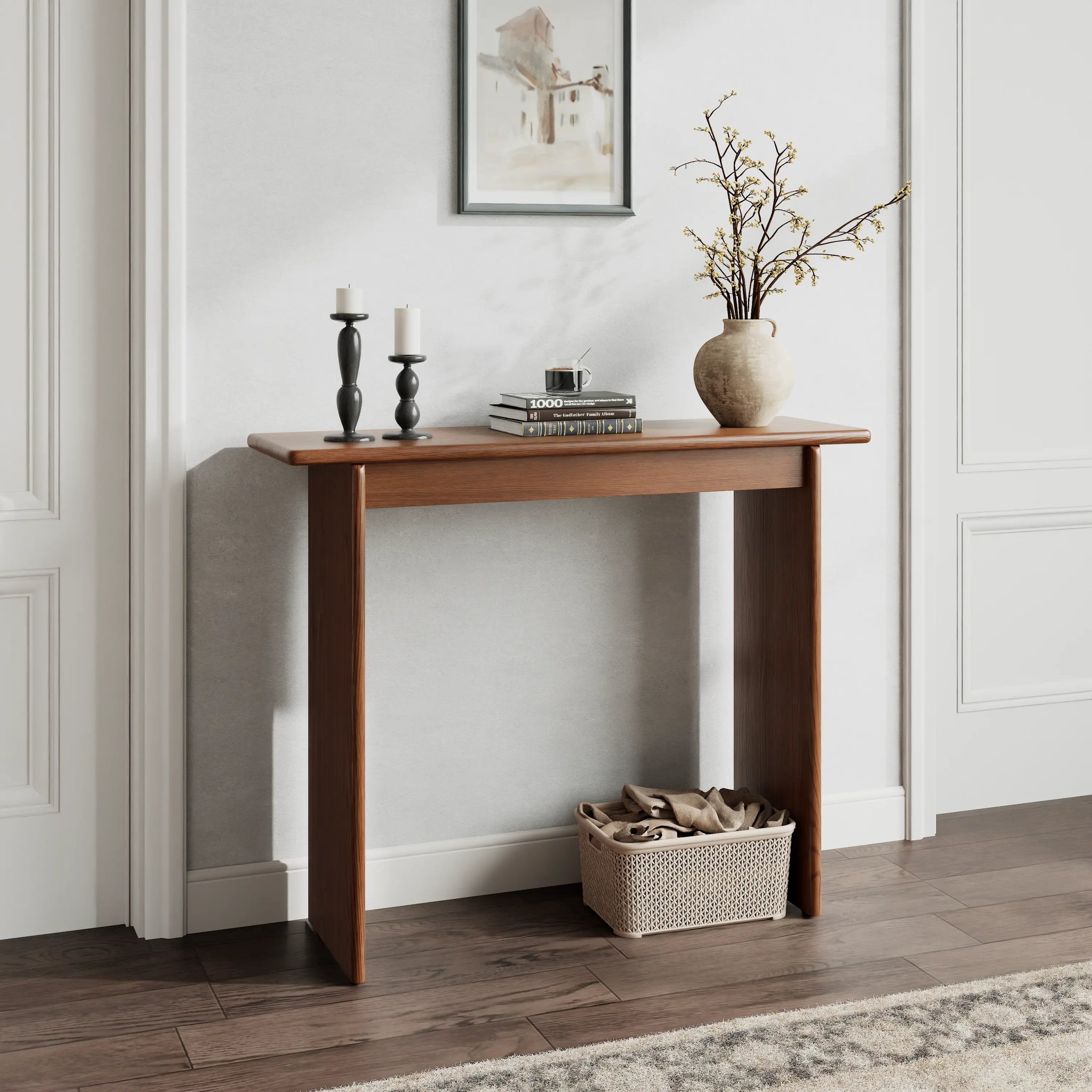 Solid Rubberwood Console Table | Mid-Century Modern Entryway Table