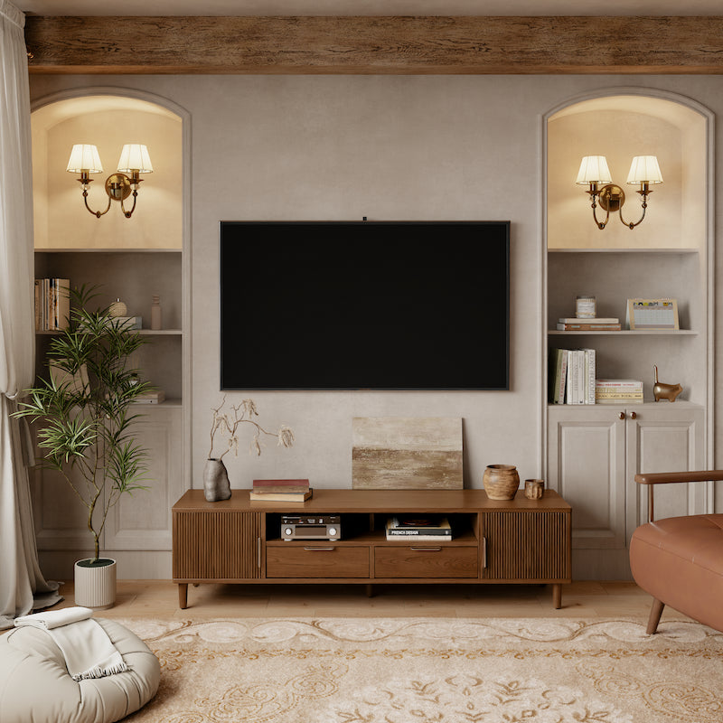 Fluted TV Stand with Storage Drawers and Cabinet — Fits 55