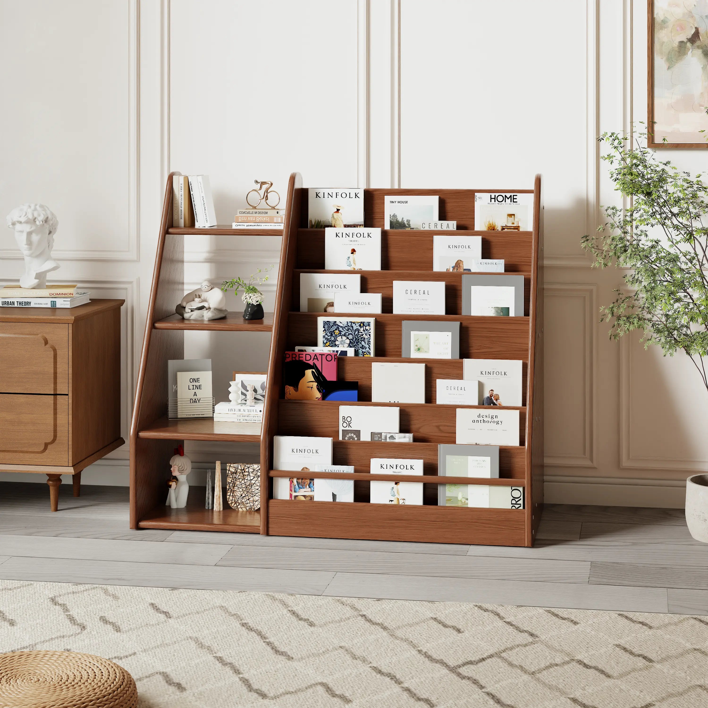 Solid Wood Kids Bookshelf – Face - Out Display & Anti - Tip Anchor - iKaslandi