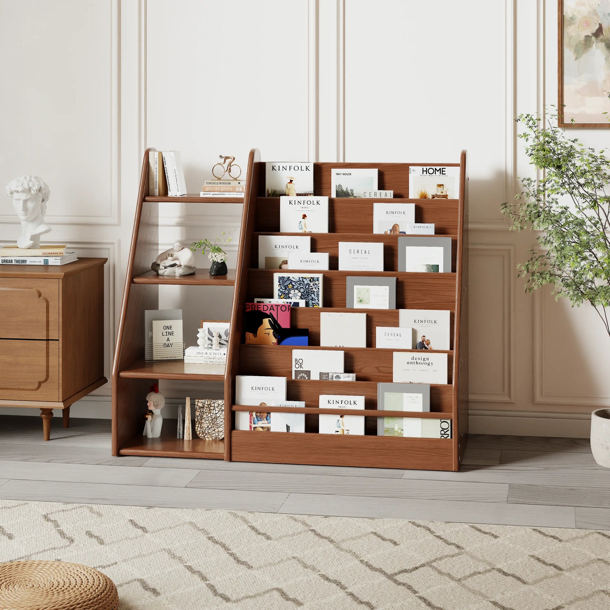 Solid Wood Kids Bookshelf – Face - Out Display & Anti - Tip Anchor - iKaslandi