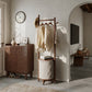 Solid Wood Coat Rack Stand with Laundry Hamper & Storage Shelf - iKaslandi