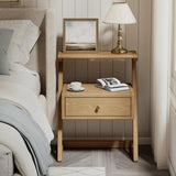 Solid Wood Z-Leg Nightstand with Drawer & Open Shelf