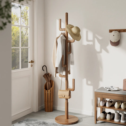 Solid Wood Cactus Coat Rack Stand – Modern Freestanding Coat Tree - iKaslandi