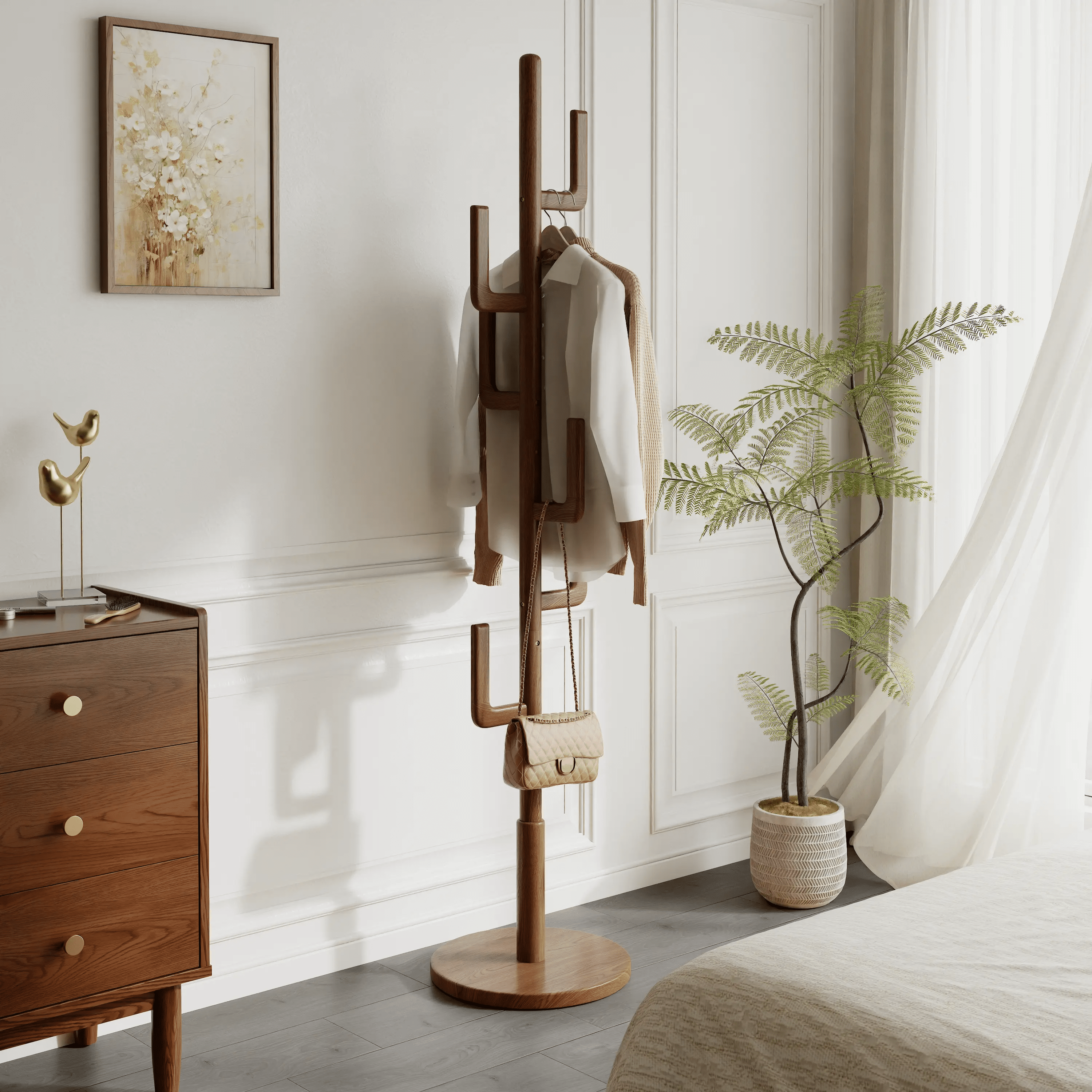 Solid Wood Cactus Coat Rack Stand – Modern Freestanding Coat Tree - iKaslandi