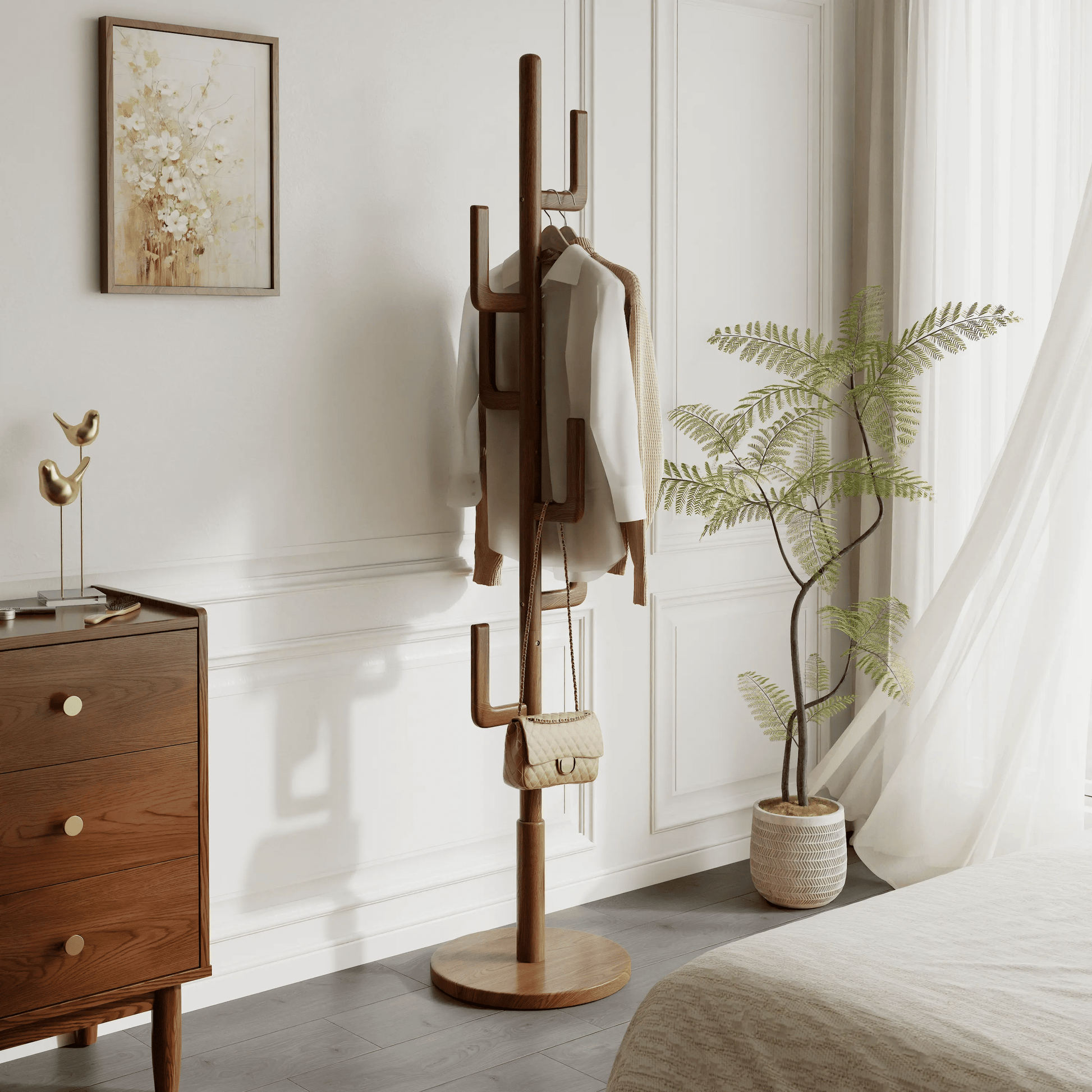 Solid Wood Cactus Coat Rack Stand – Modern Freestanding Coat Tree - iKaslandi