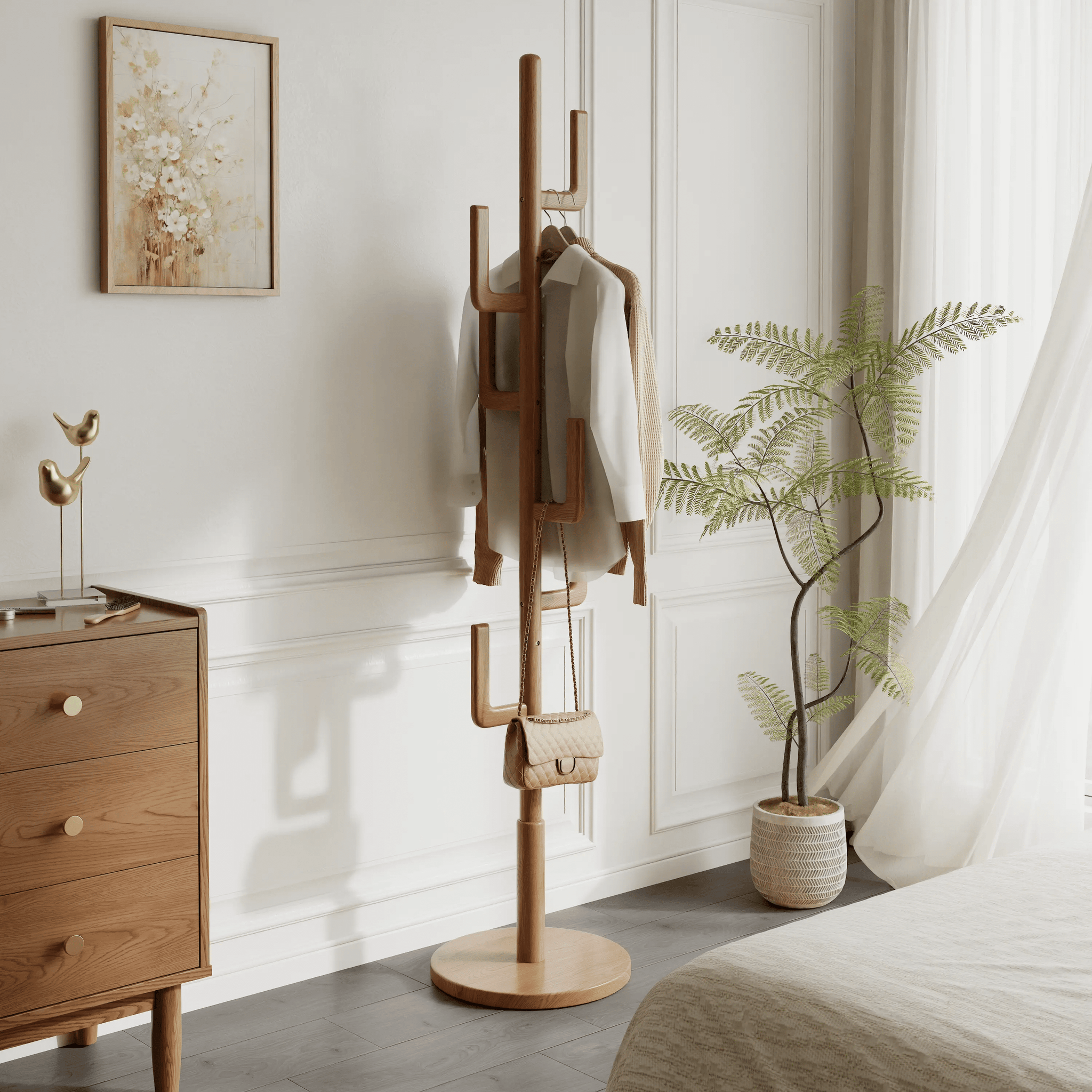 Solid Wood Cactus Coat Rack Stand – Modern Freestanding Coat Tree - iKaslandi