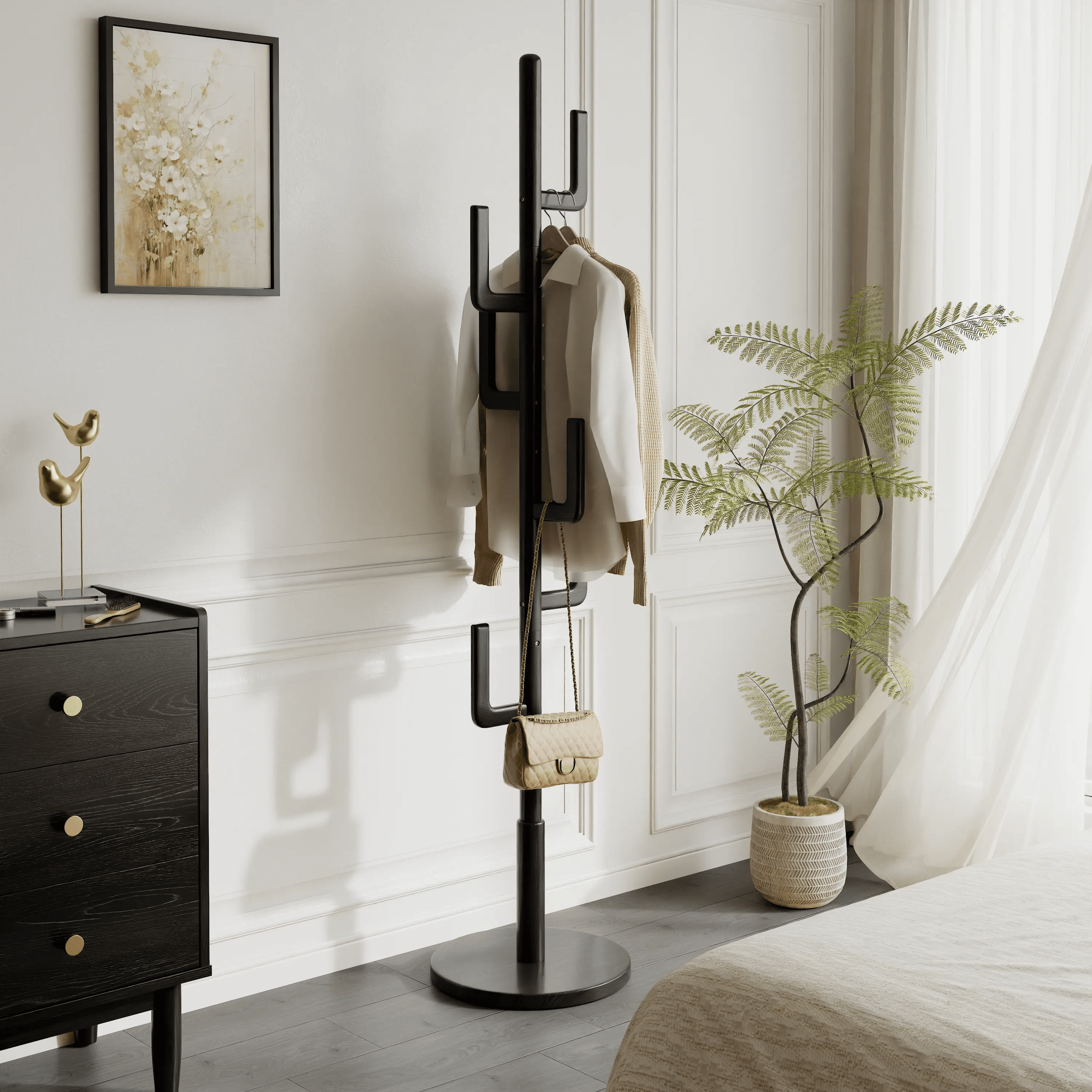 Solid Wood Cactus Coat Rack Stand – Modern Freestanding Coat Tree - iKaslandi