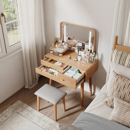 Solid Wood Vanity Desk with Detachable Lighted Mirror | Converts to Writing Desk - iKaslandi