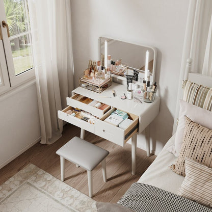 Solid Wood Vanity Desk with Detachable Lighted Mirror | Converts to Writing Desk - iKaslandi