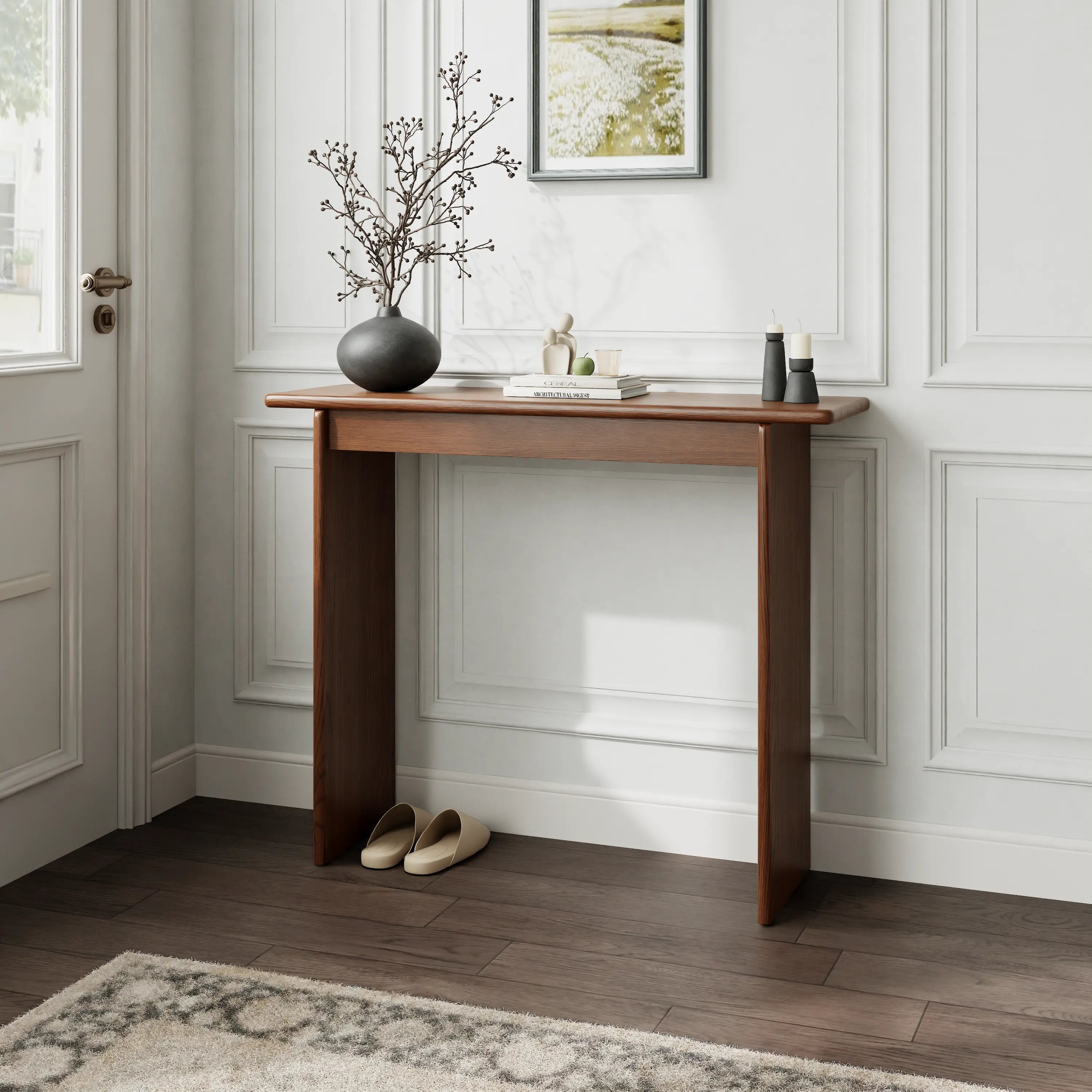 Solid Rubberwood Console Table | Mid-Century Modern Entryway Table
