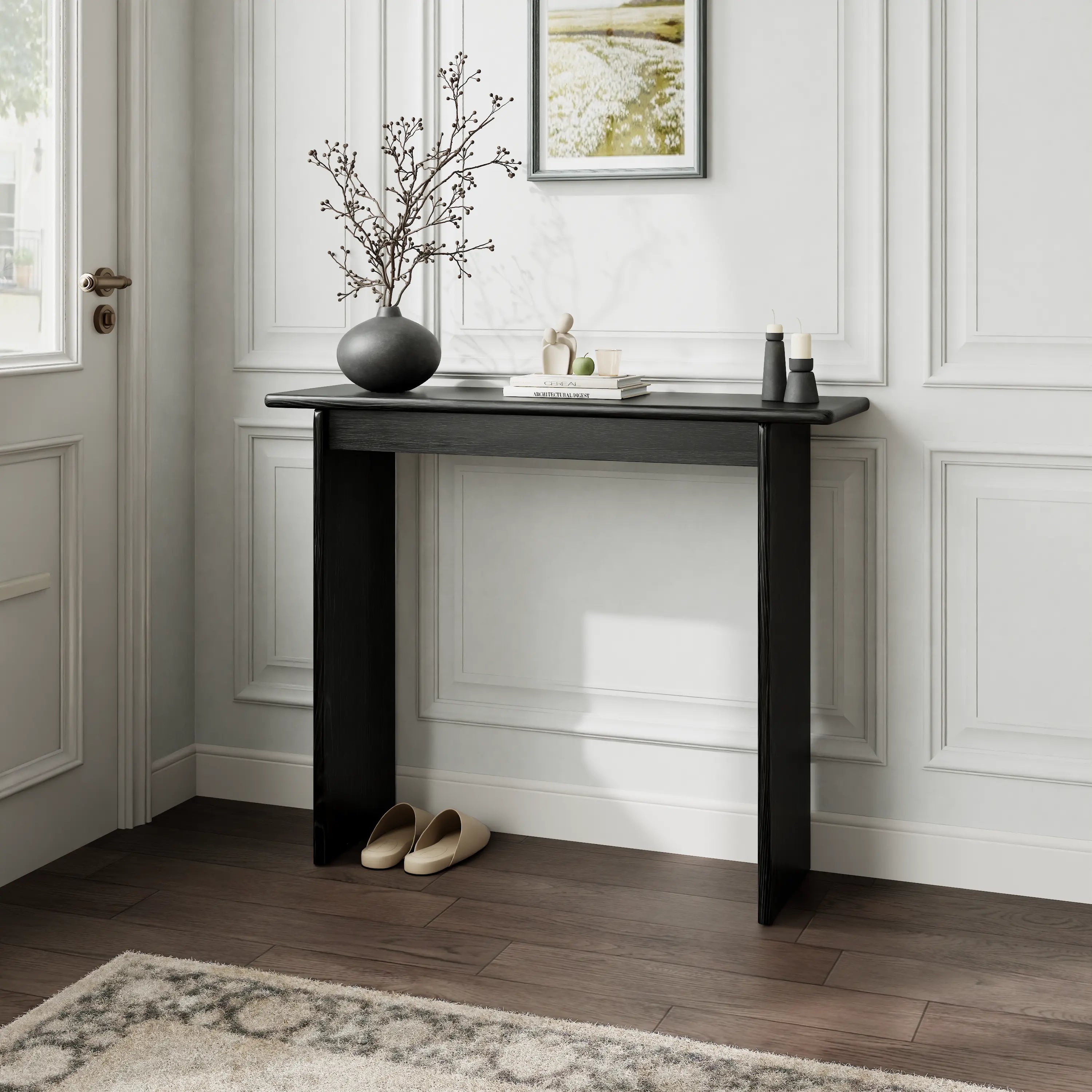 Solid Rubberwood Console Table | Mid-Century Modern Entryway Table