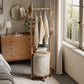 Solid Wood Coat Rack Stand with Laundry Hamper & Storage Shelf - iKaslandi