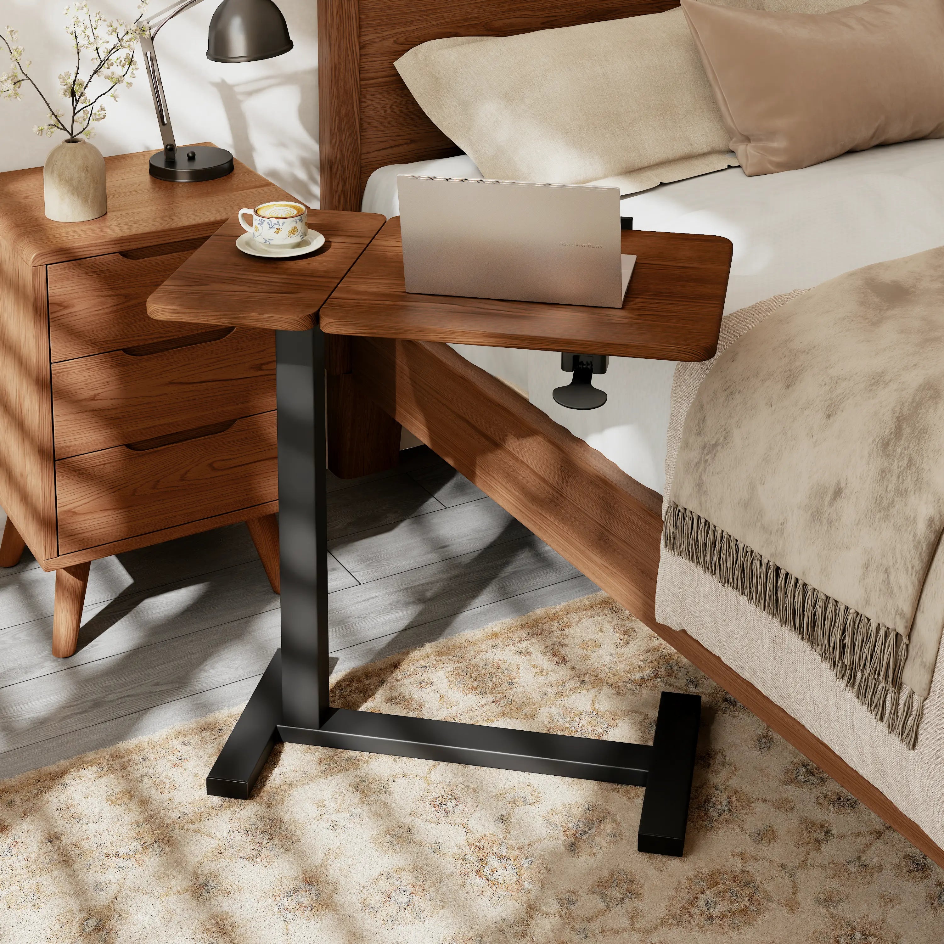 Adjustable Height Laptop Desk for Bed & Sofa – Solid Wood Tilting Top - iKaslandi