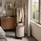 Solid Wood Coat Rack Stand with Laundry Hamper & Storage Shelf - iKaslandi