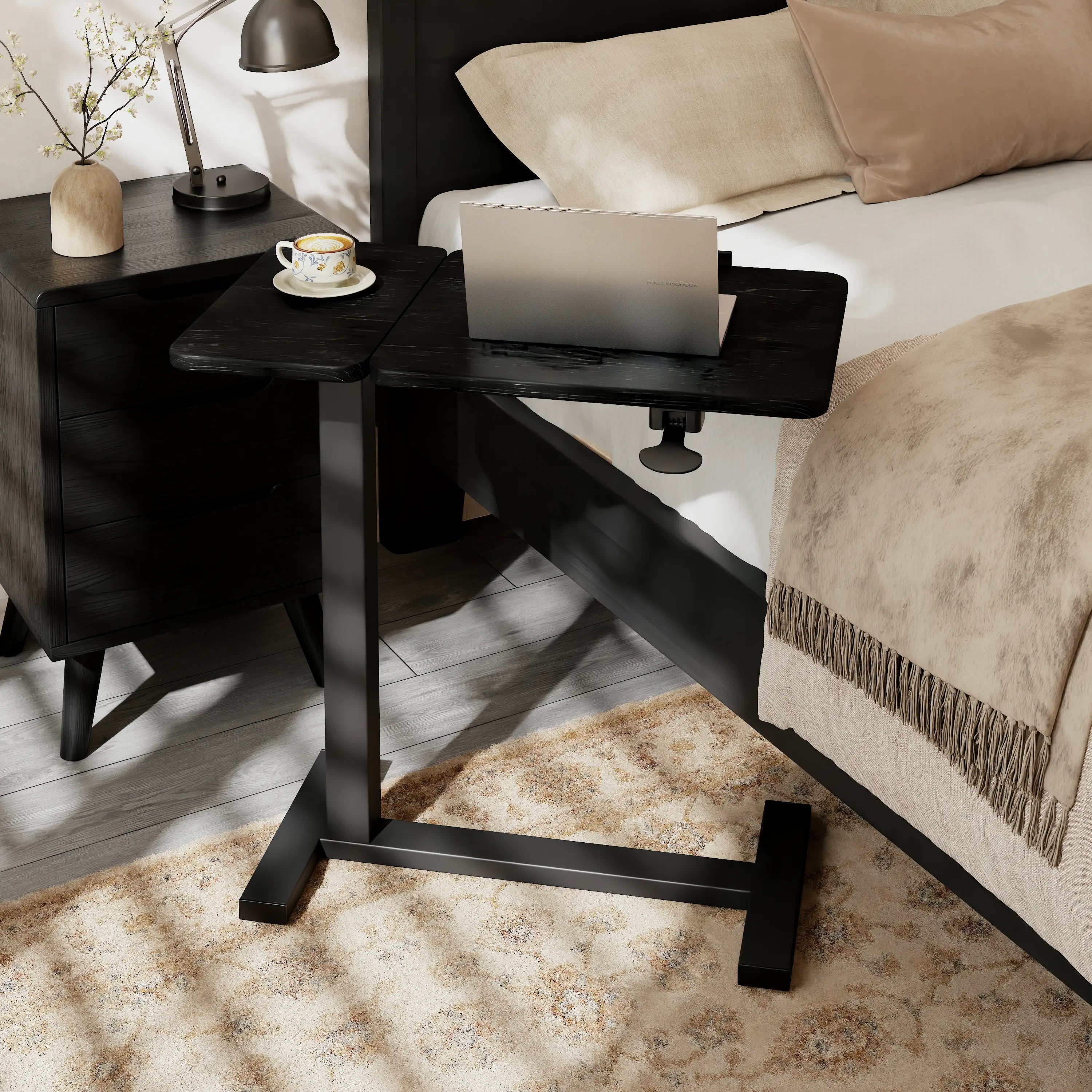 Adjustable Height Laptop Desk for Bed & Sofa – Solid Wood Tilting Top - iKaslandi