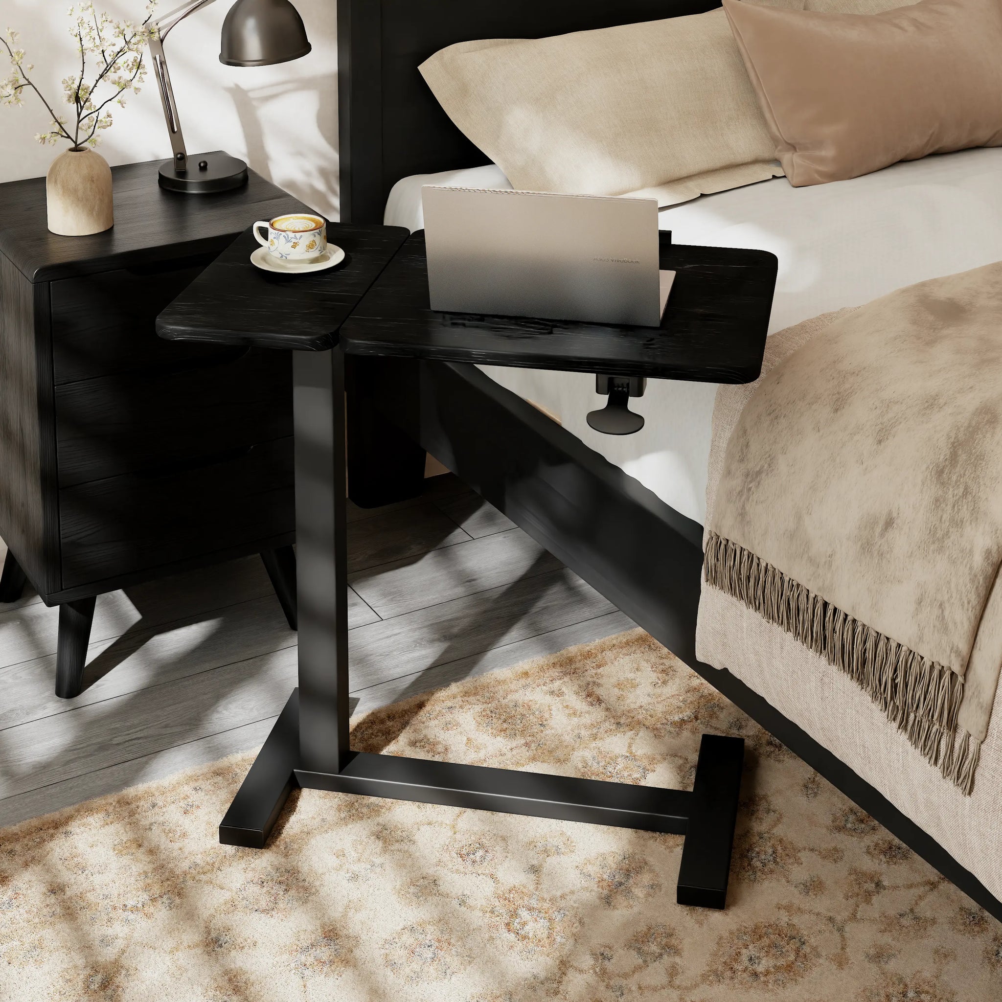 Adjustable Height Laptop Desk for Bed & Sofa – Solid Wood Tilting Top - iKaslandi