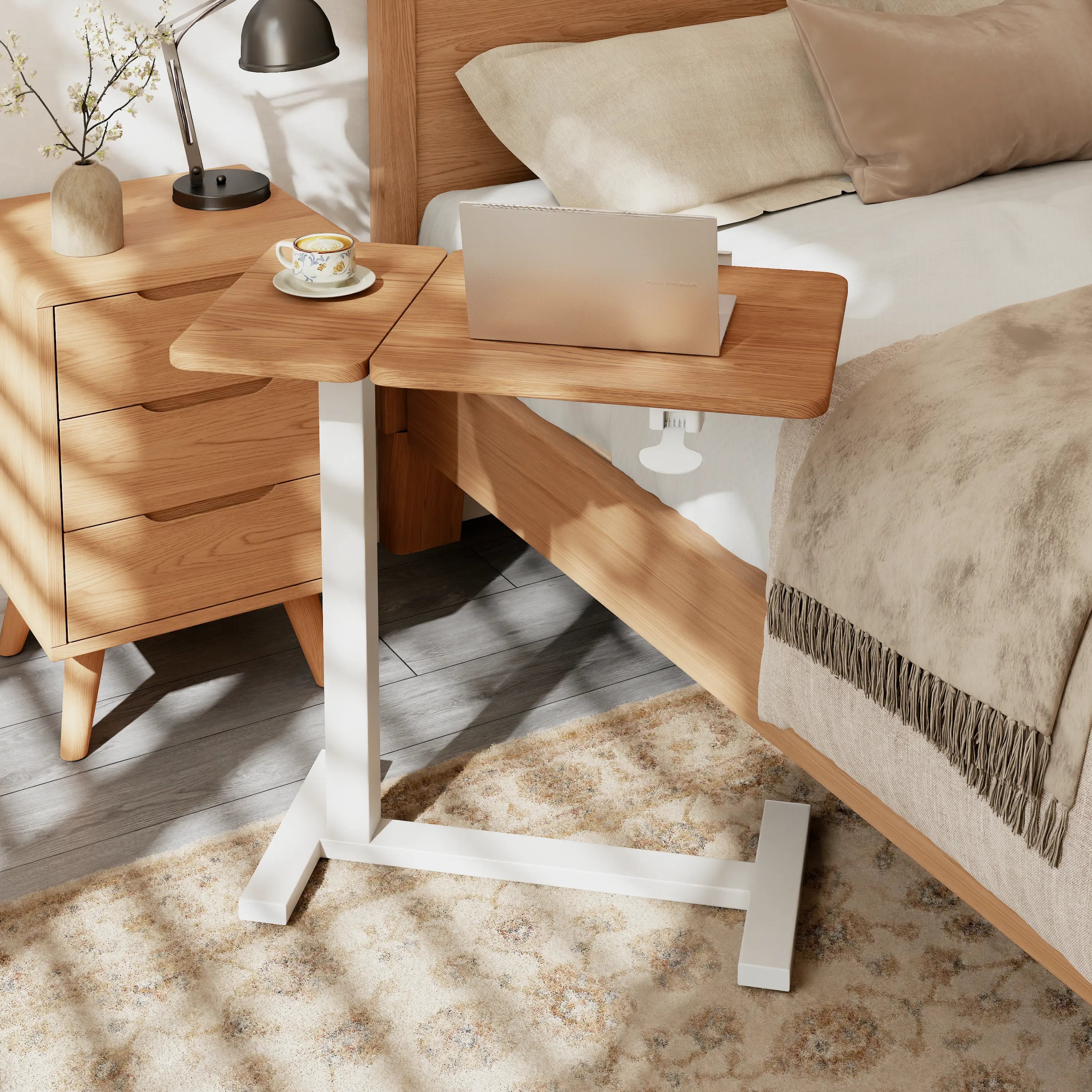 Adjustable Height Laptop Desk for Bed & Sofa – Solid Wood Tilting Top - iKaslandi