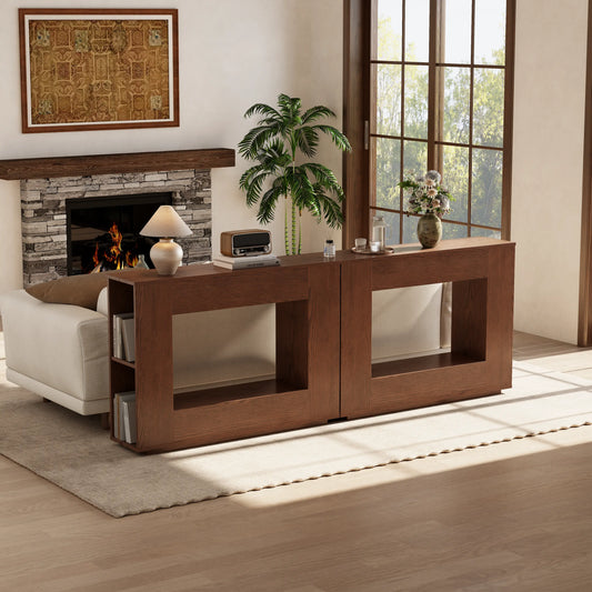 Walnut Console Table with Side Storage Shelves