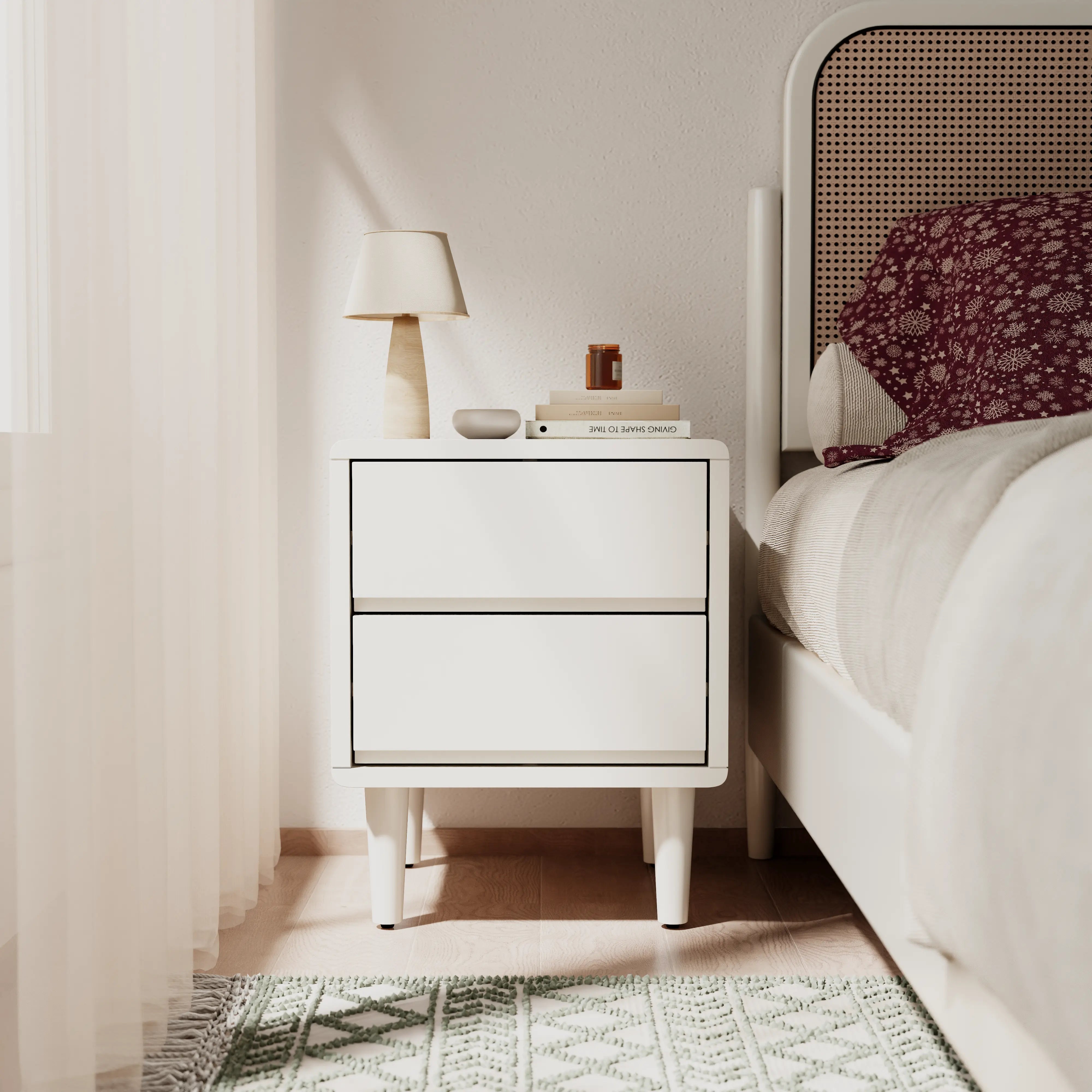 Mid-Century Modern Solid Wood Nightstand with 2-3 Hidden Drawers