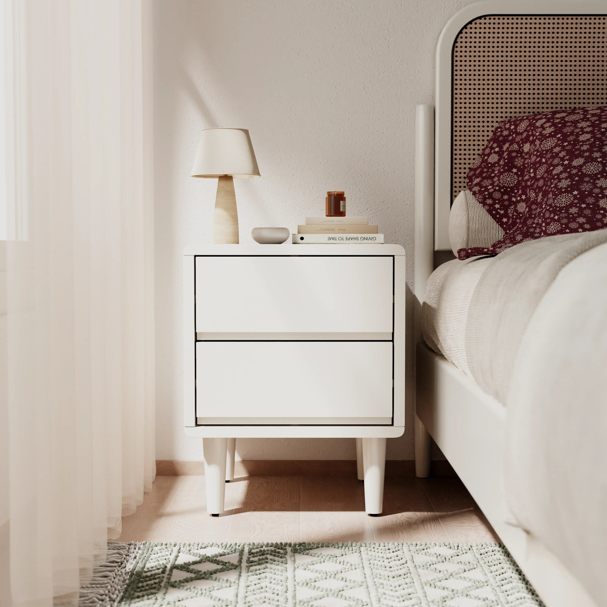 Mid-Century Modern Solid Wood Nightstand with 2-3 Hidden Drawers