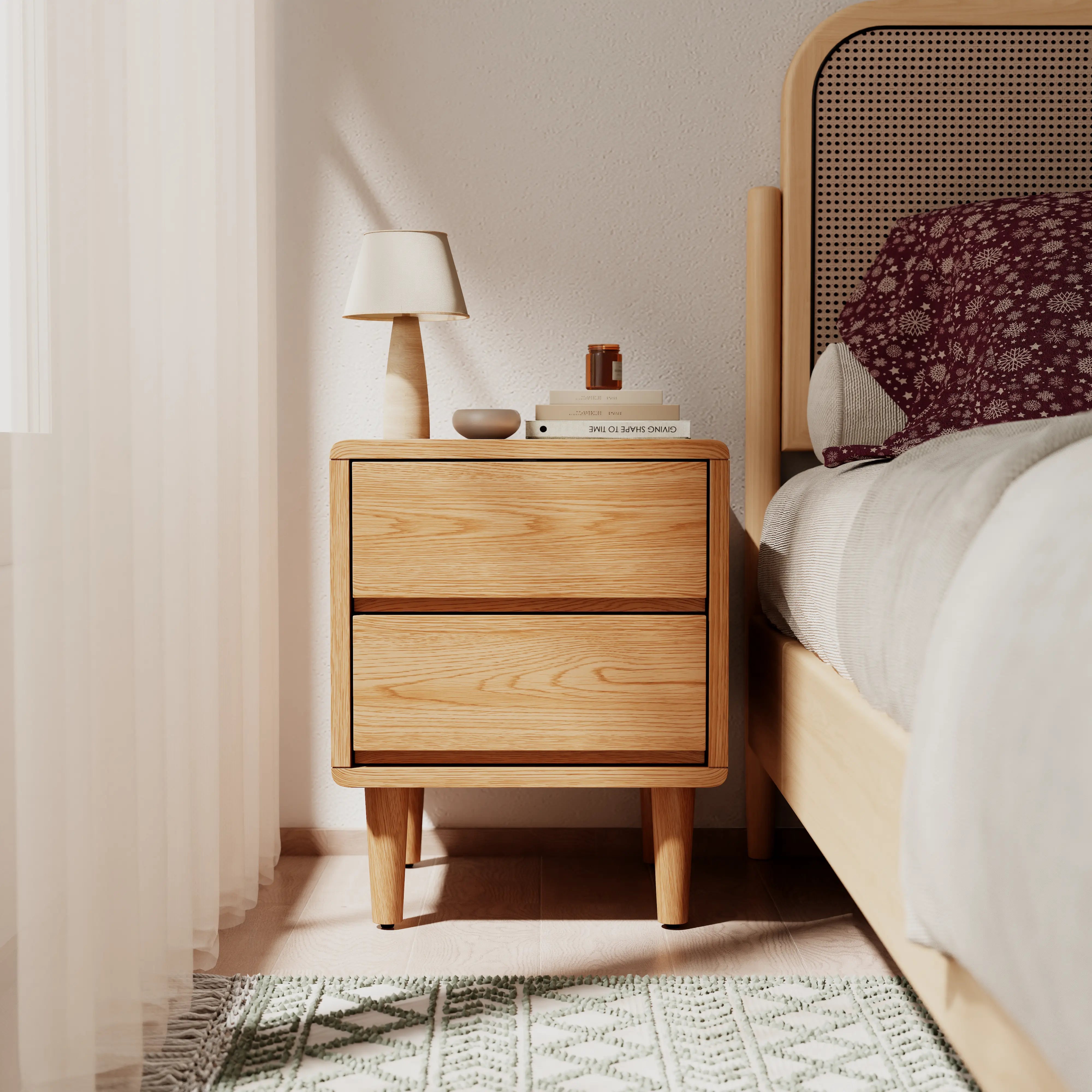 Mid-Century Modern Solid Wood Nightstand with 2-3 Hidden Drawers