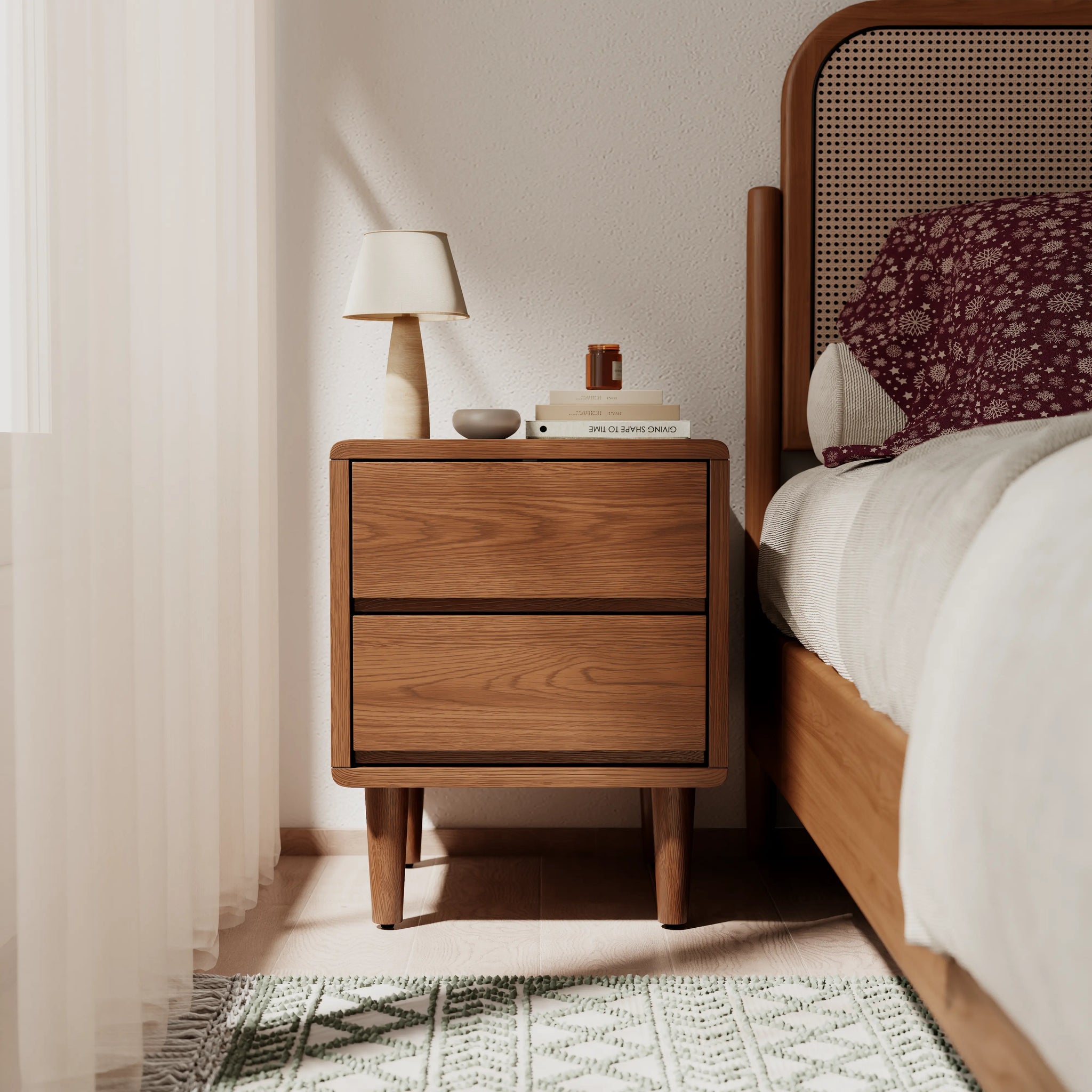 Mid-Century Modern Solid Wood Nightstand with 2-3 Hidden Drawers