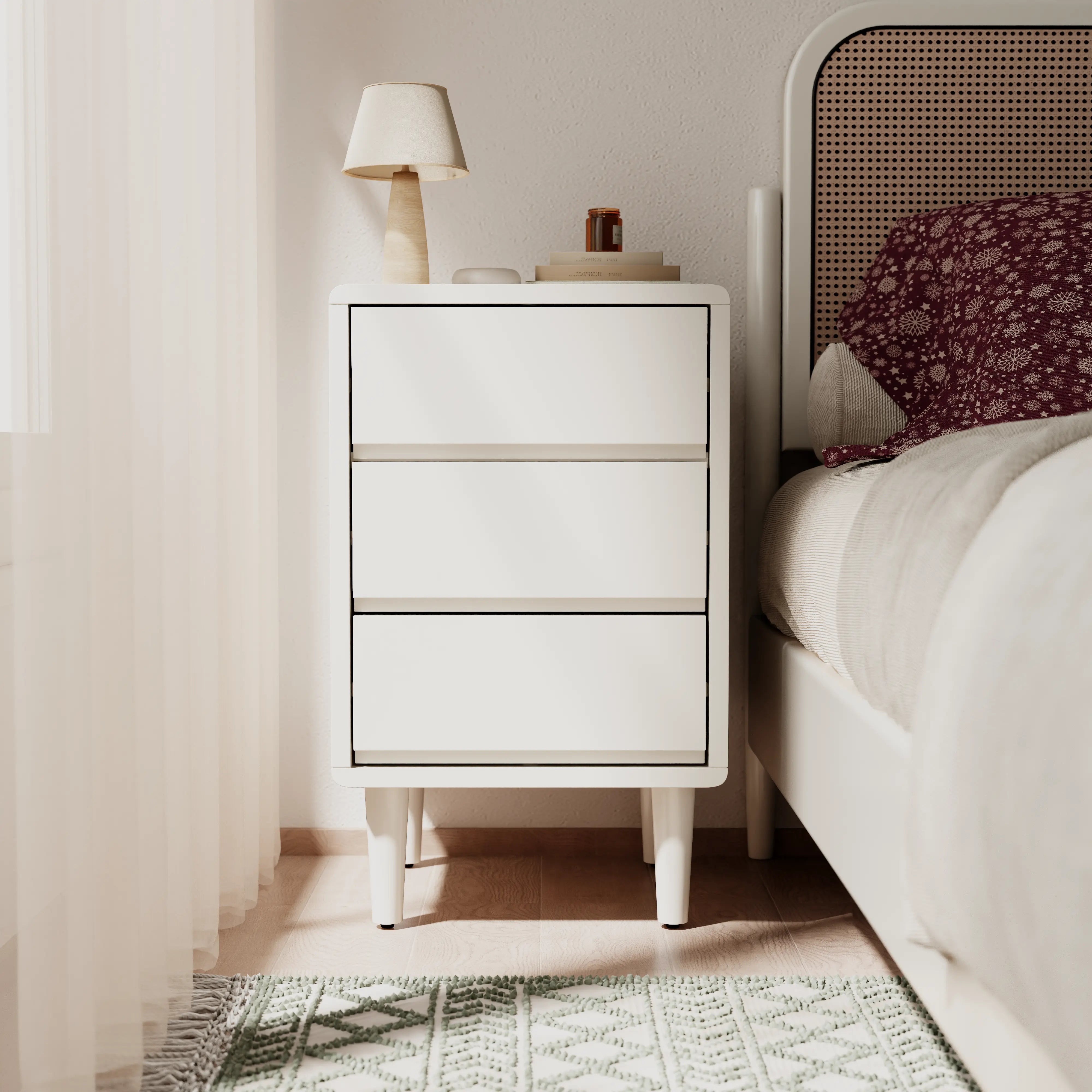 Mid-Century Modern Solid Wood Nightstand with 2-3 Hidden Drawers