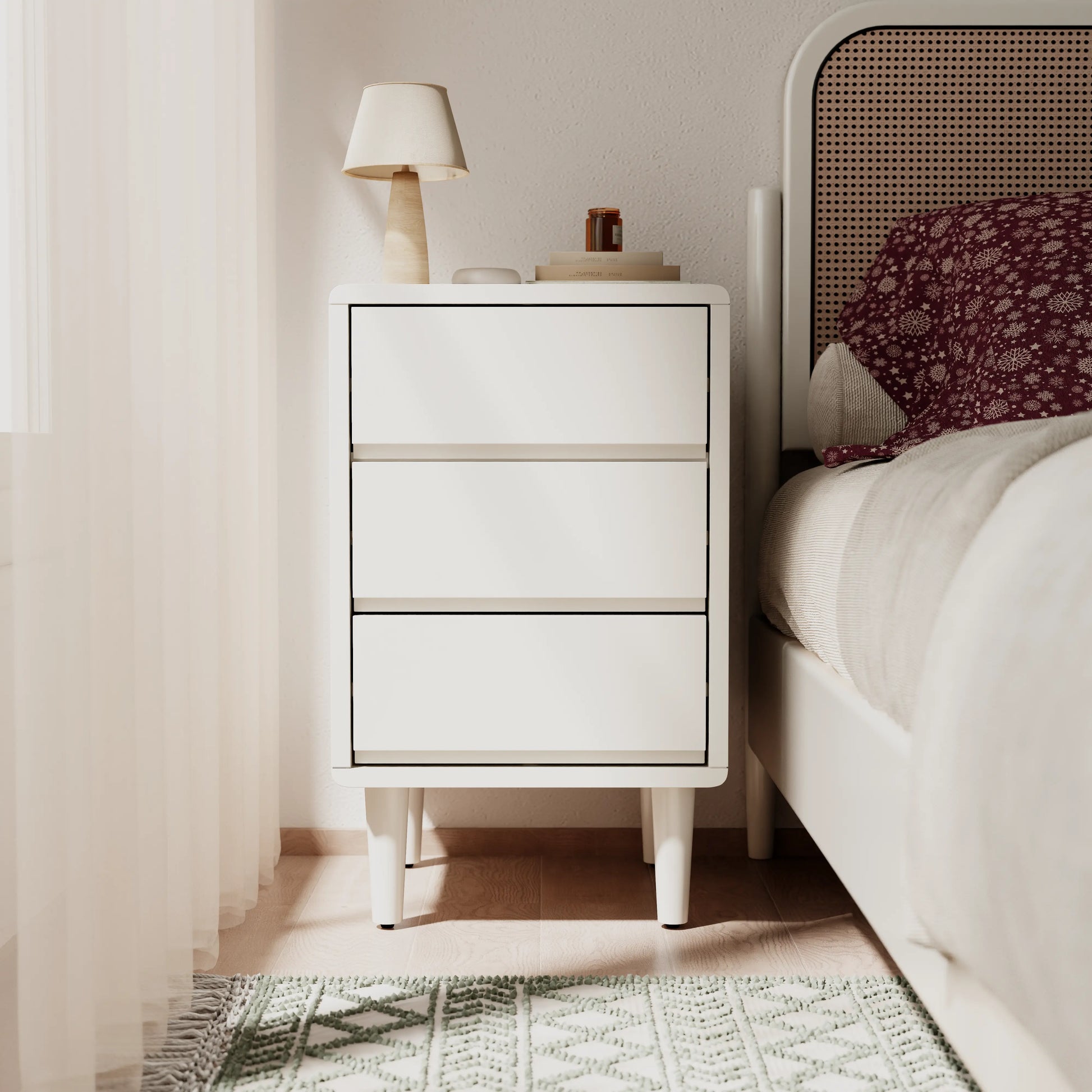 Mid - Century Modern Solid Wood Nightstand with 2 - 3 Hidden Drawers - iKaslandi