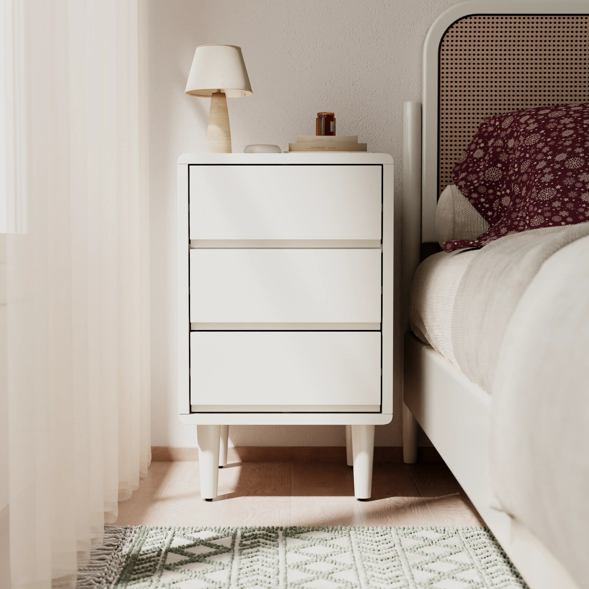 Mid-Century Modern Solid Wood Nightstand with 2-3 Hidden Drawers