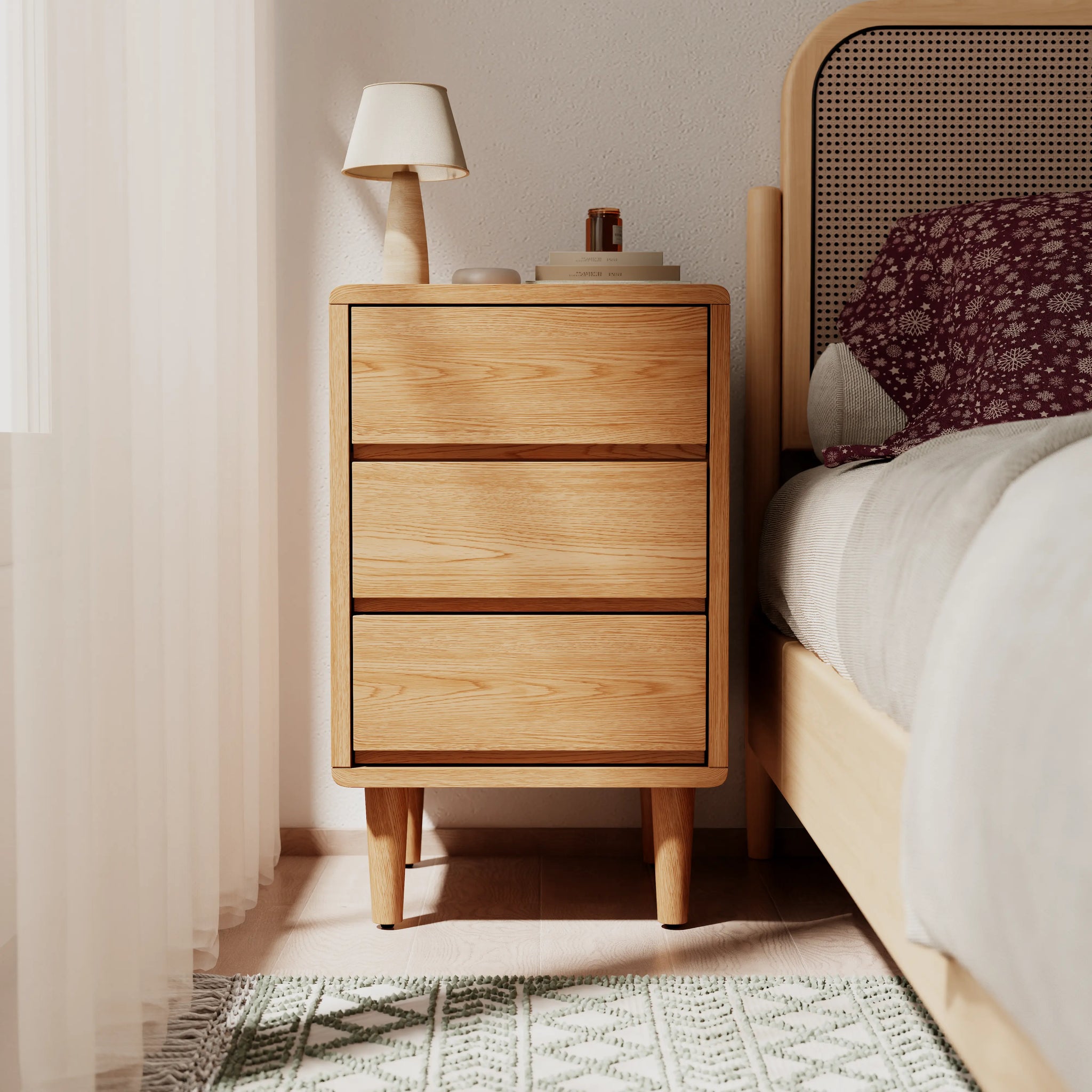 Mid-Century Modern Solid Wood Nightstand with 2-3 Hidden Drawers