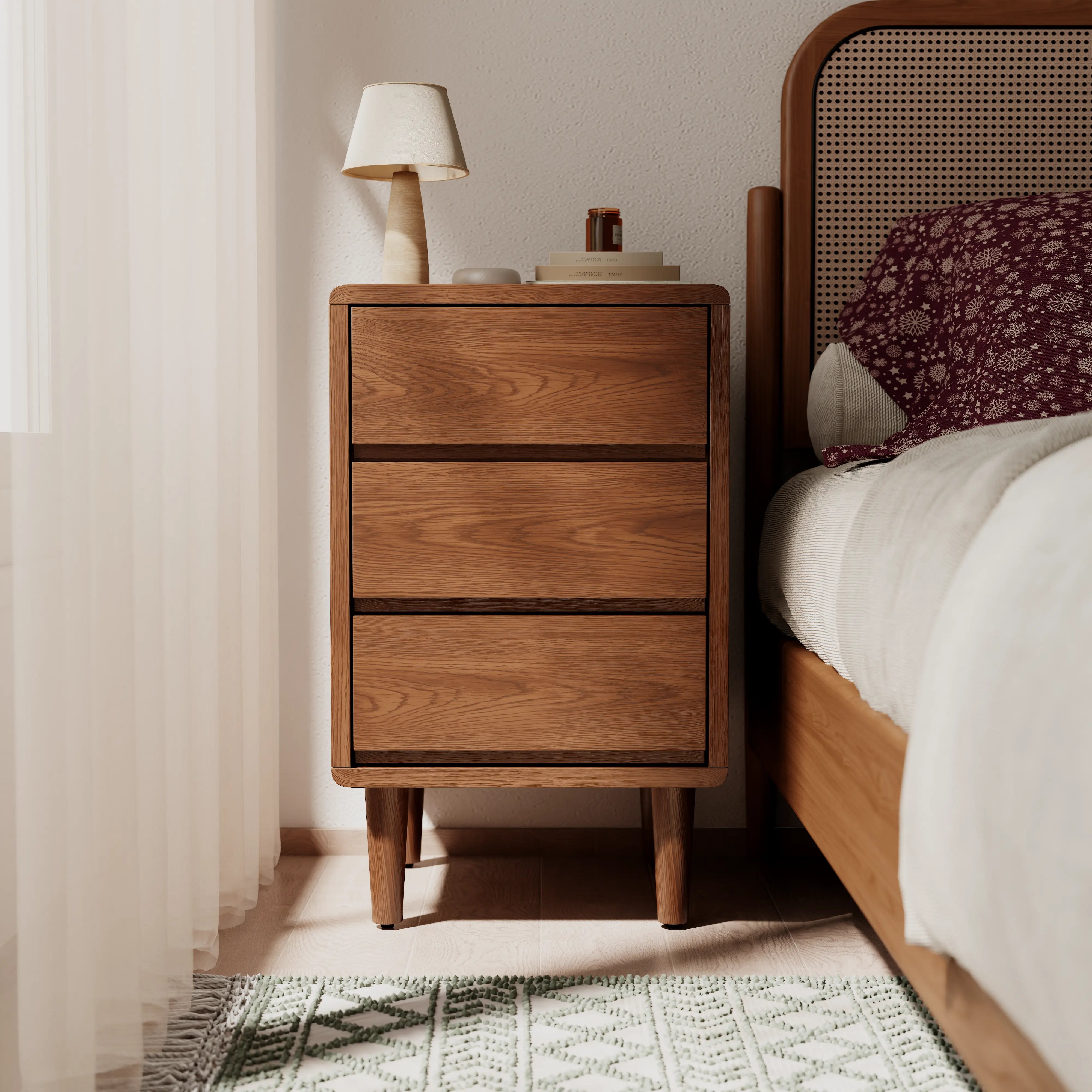 Mid-Century Modern Solid Wood Nightstand with 2-3 Hidden Drawers