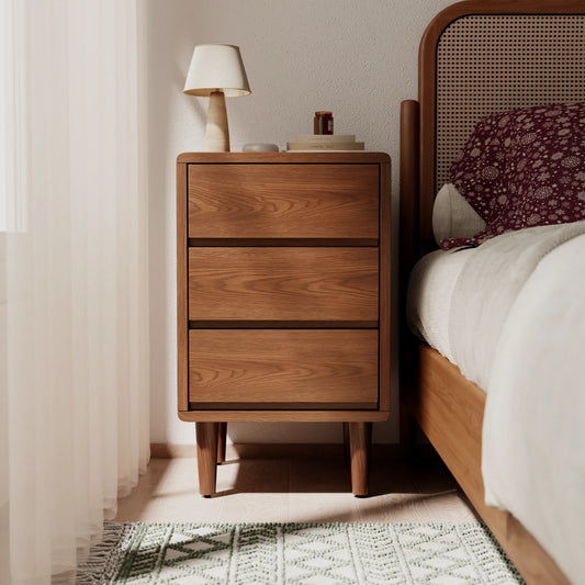 Mid - Century Modern Solid Wood Nightstand with 2 - 3 Hidden Drawers - iKaslandi