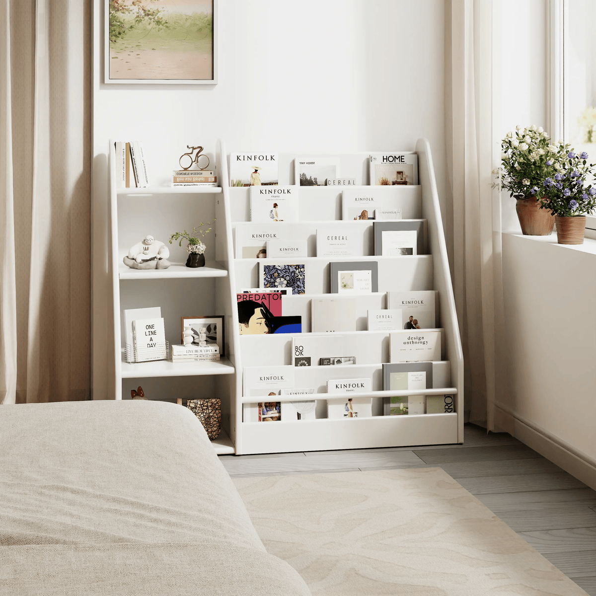 Solid Wood Kids Bookshelf – Face - Out Display & Anti - Tip Anchor - iKaslandi