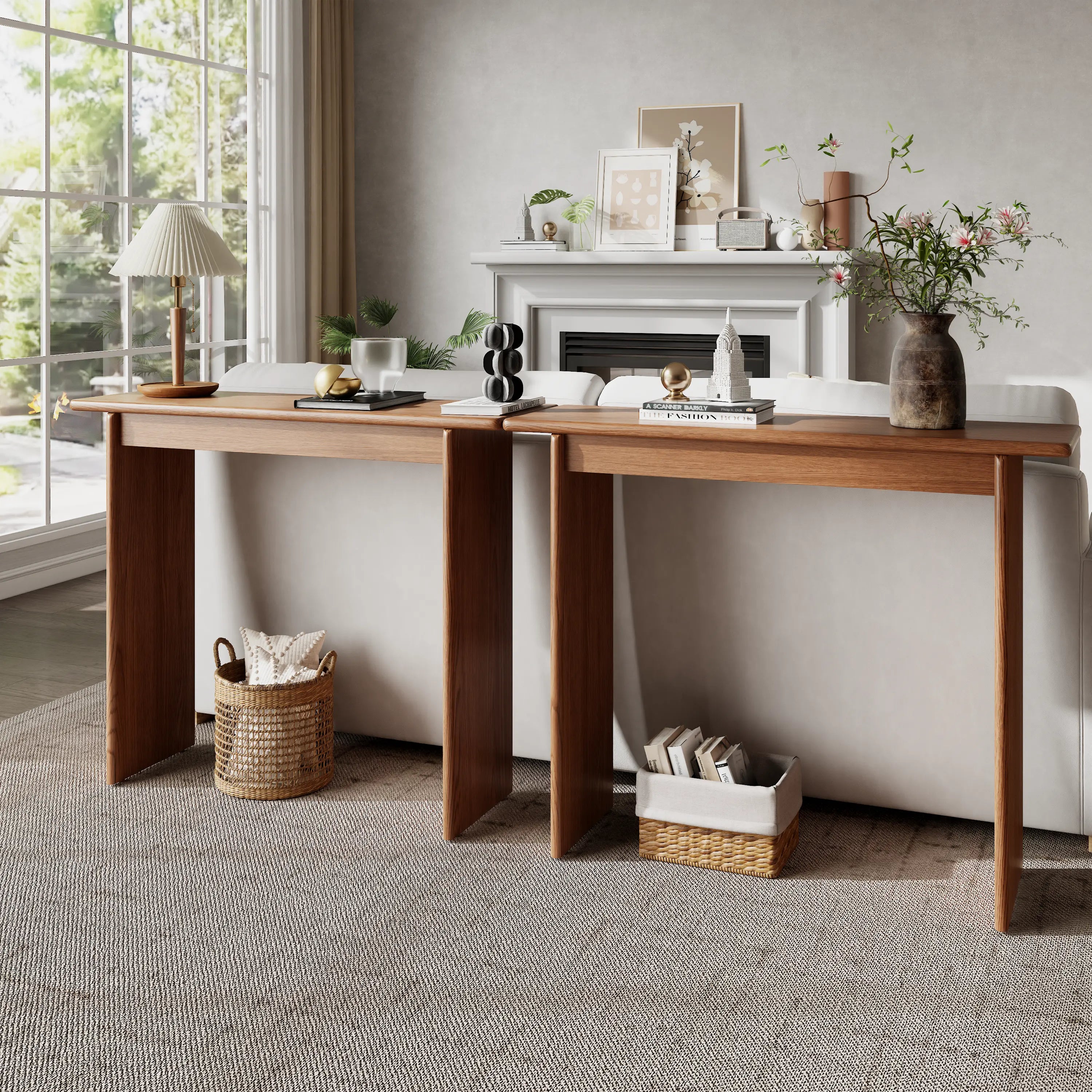Solid Rubberwood Console Table | Mid-Century Modern Entryway Table