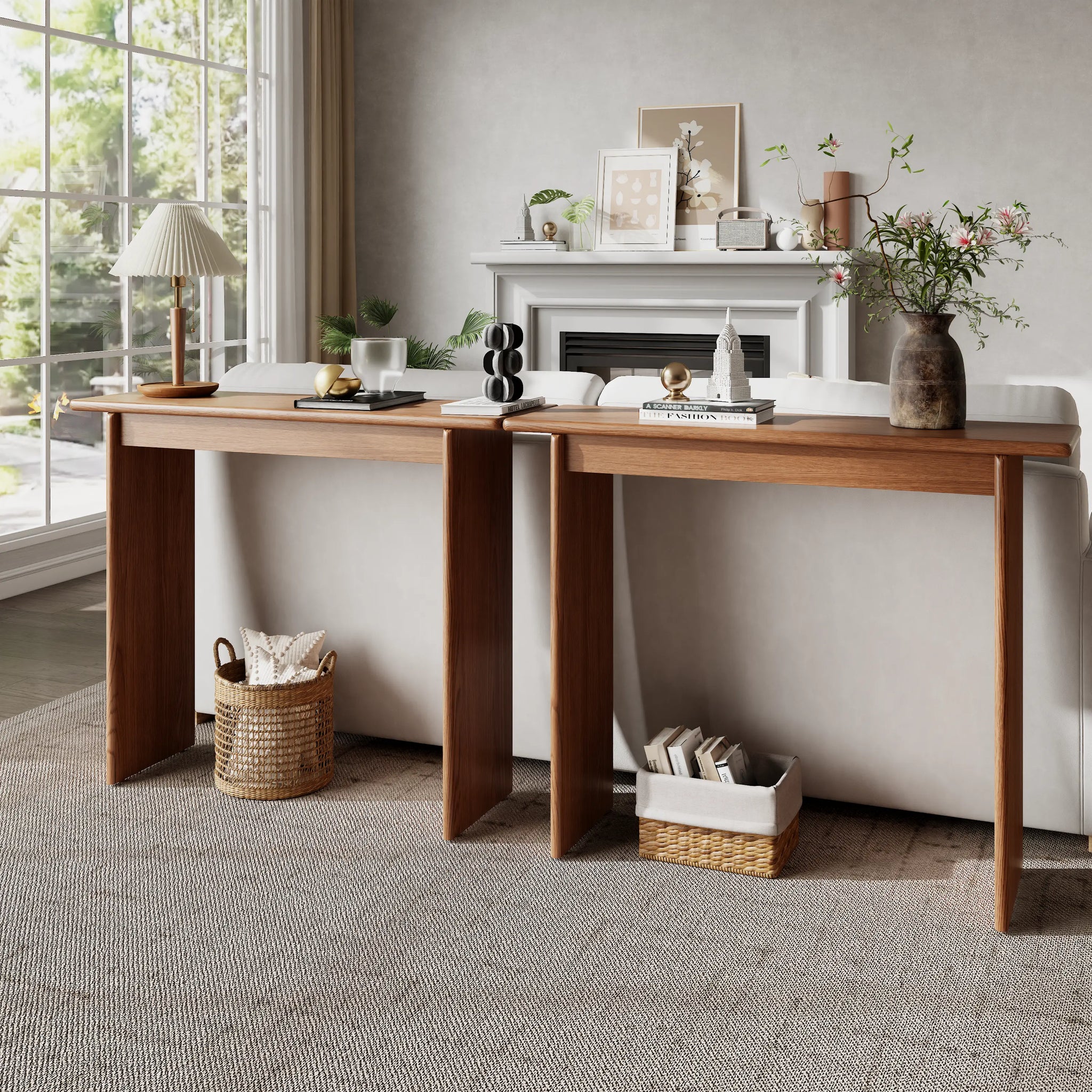 Solid Rubberwood Console Table | Mid-Century Modern Entryway Table