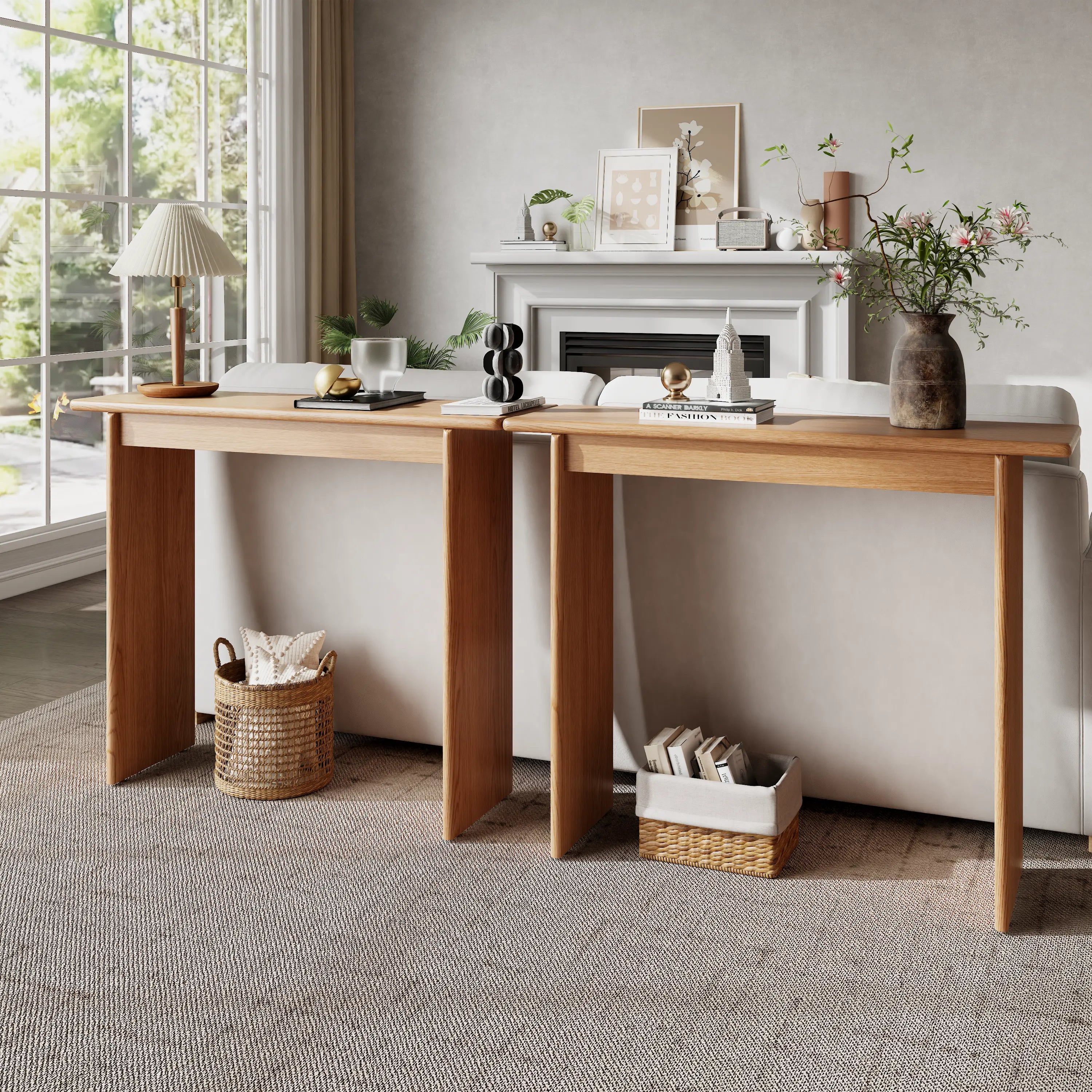 Solid Rubberwood Console Table | Mid-Century Modern Entryway Table