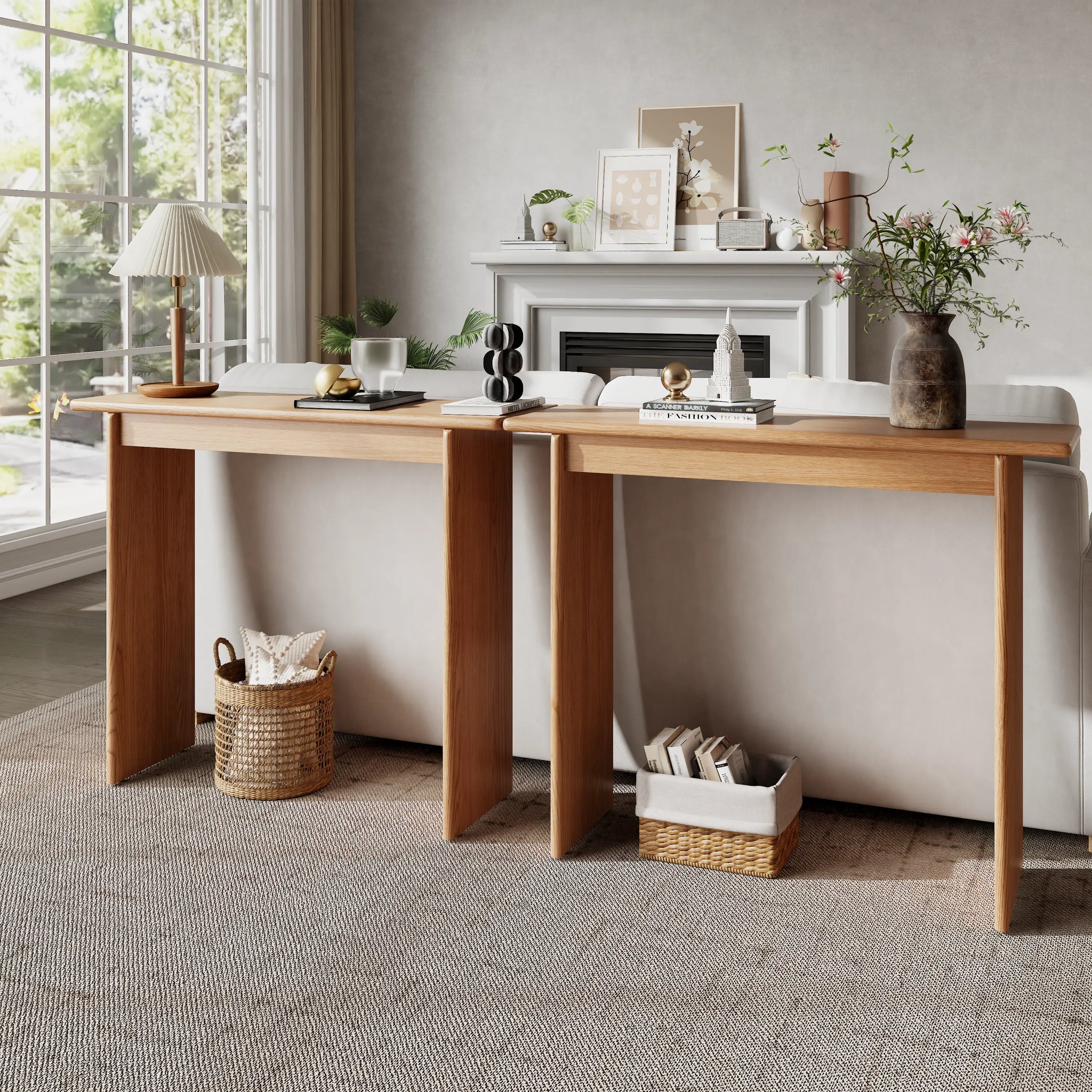 Solid Rubberwood Console Table | Mid-Century Modern Entryway Table