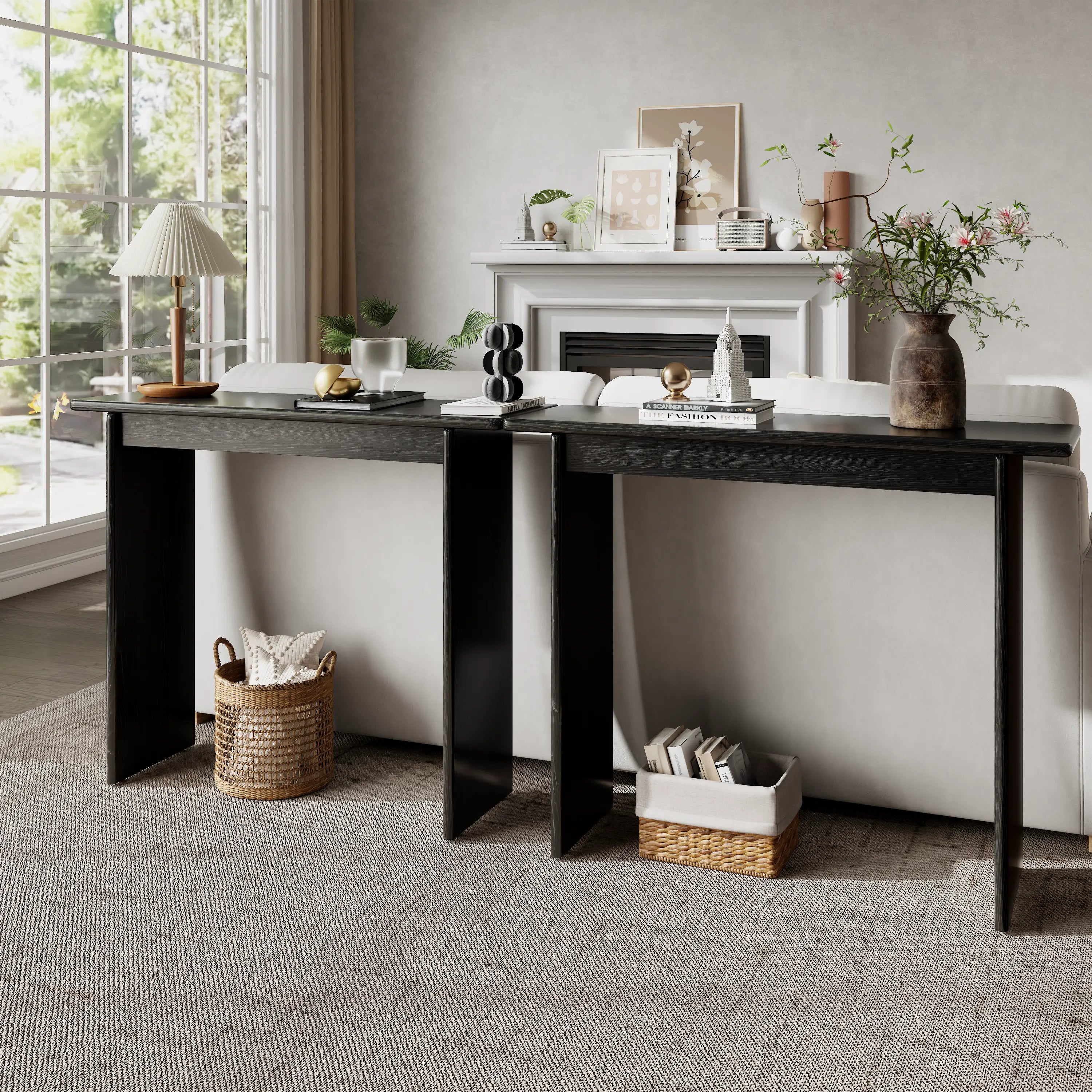 Solid Rubberwood Console Table | Mid-Century Modern Entryway Table