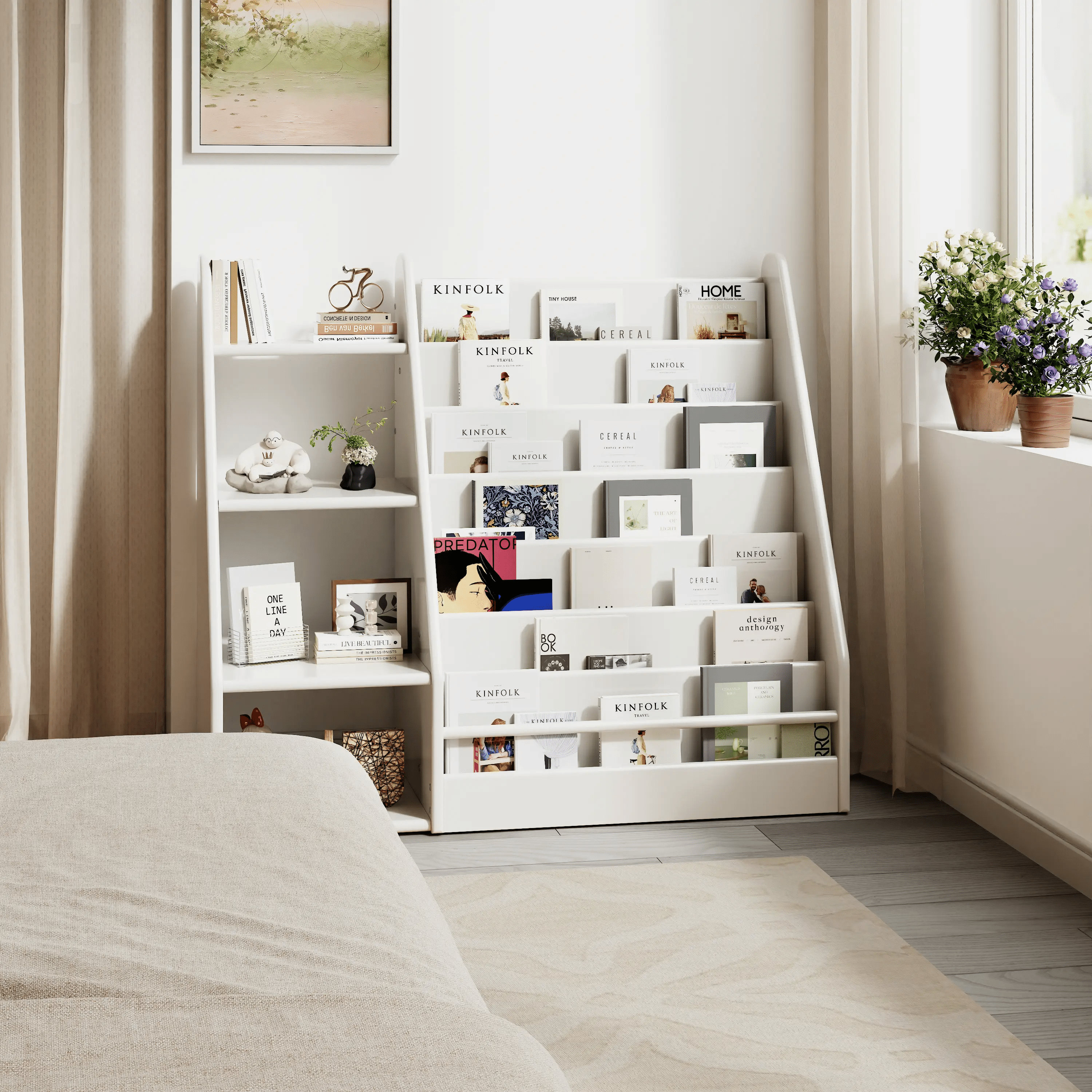 Solid Wood Kids Bookshelf – Face - Out Display & Anti - Tip Anchor - iKaslandi