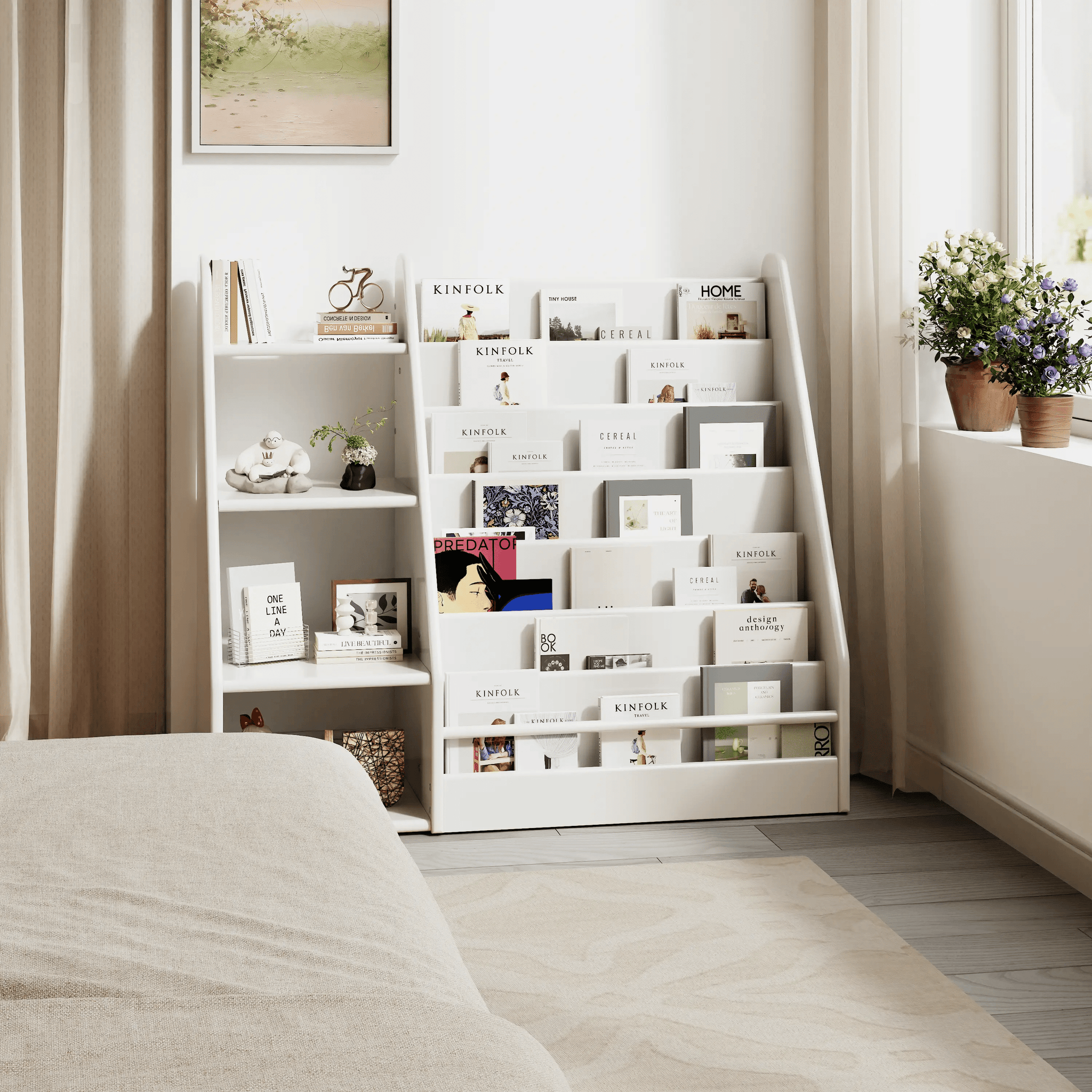 Solid Wood Kids Bookshelf – Face - Out Display & Anti - Tip Anchor - iKaslandi