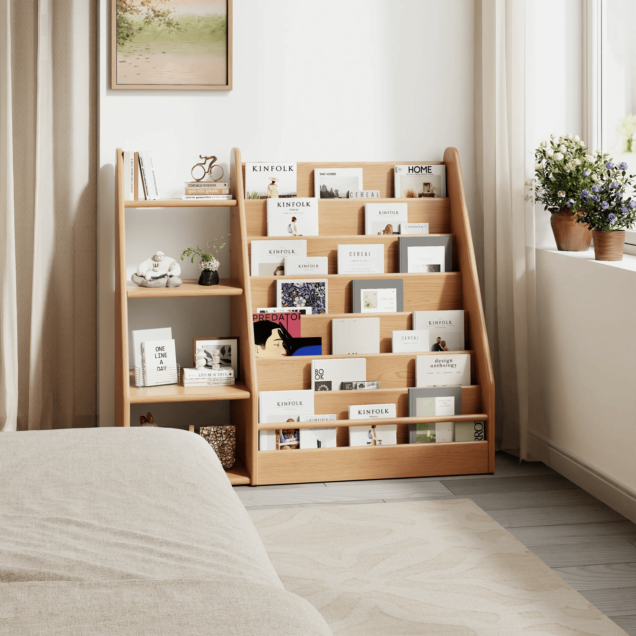 Solid Wood Kids Bookshelf – Face - Out Display & Anti - Tip Anchor - iKaslandi