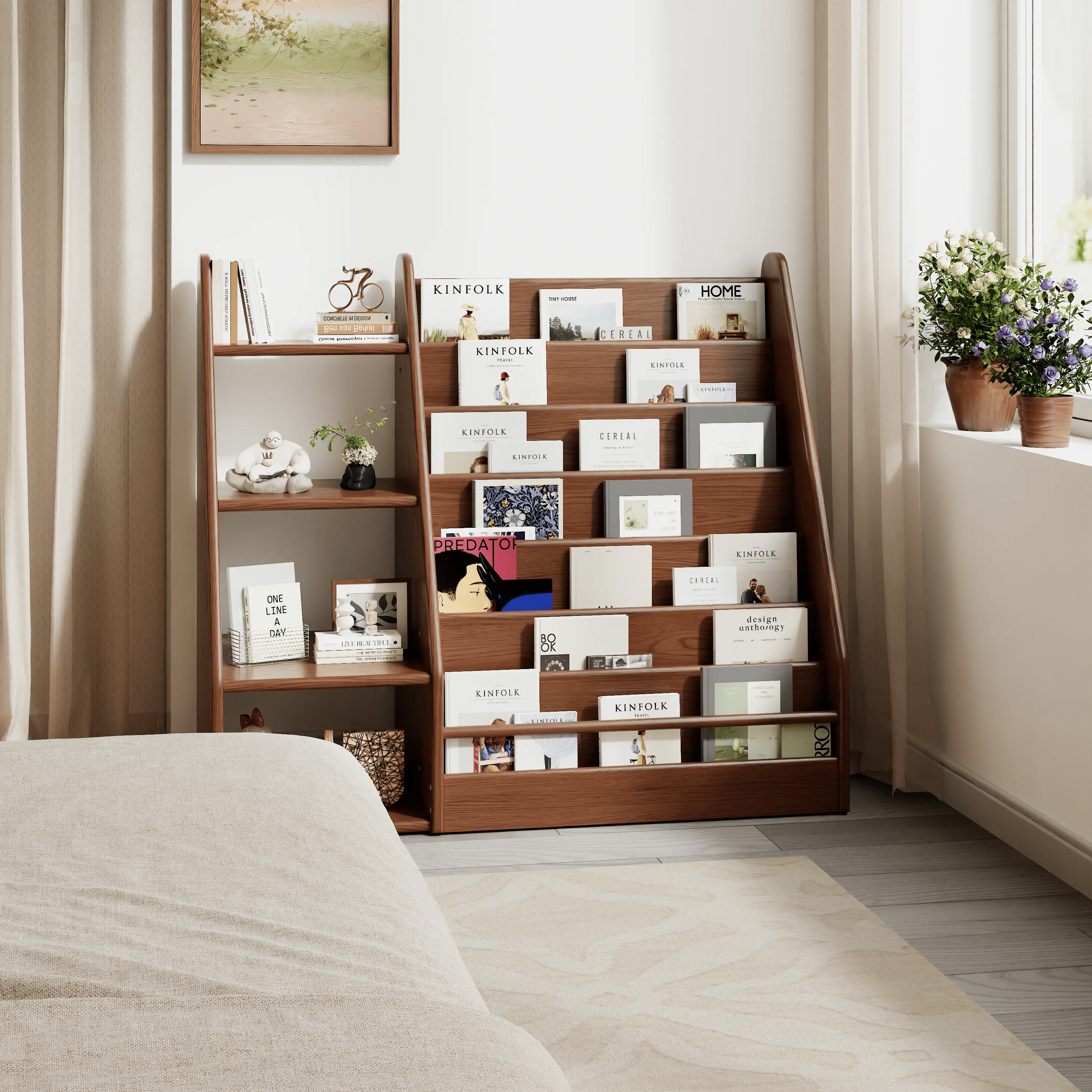 Solid Wood Kids Bookshelf – Face - Out Display & Anti - Tip Anchor - iKaslandi